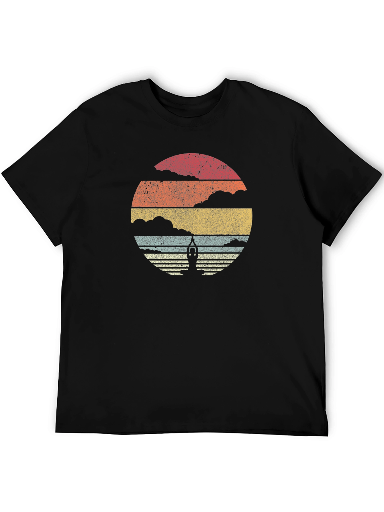Retro Yoga Pose Sunset Graphic T-Shirt