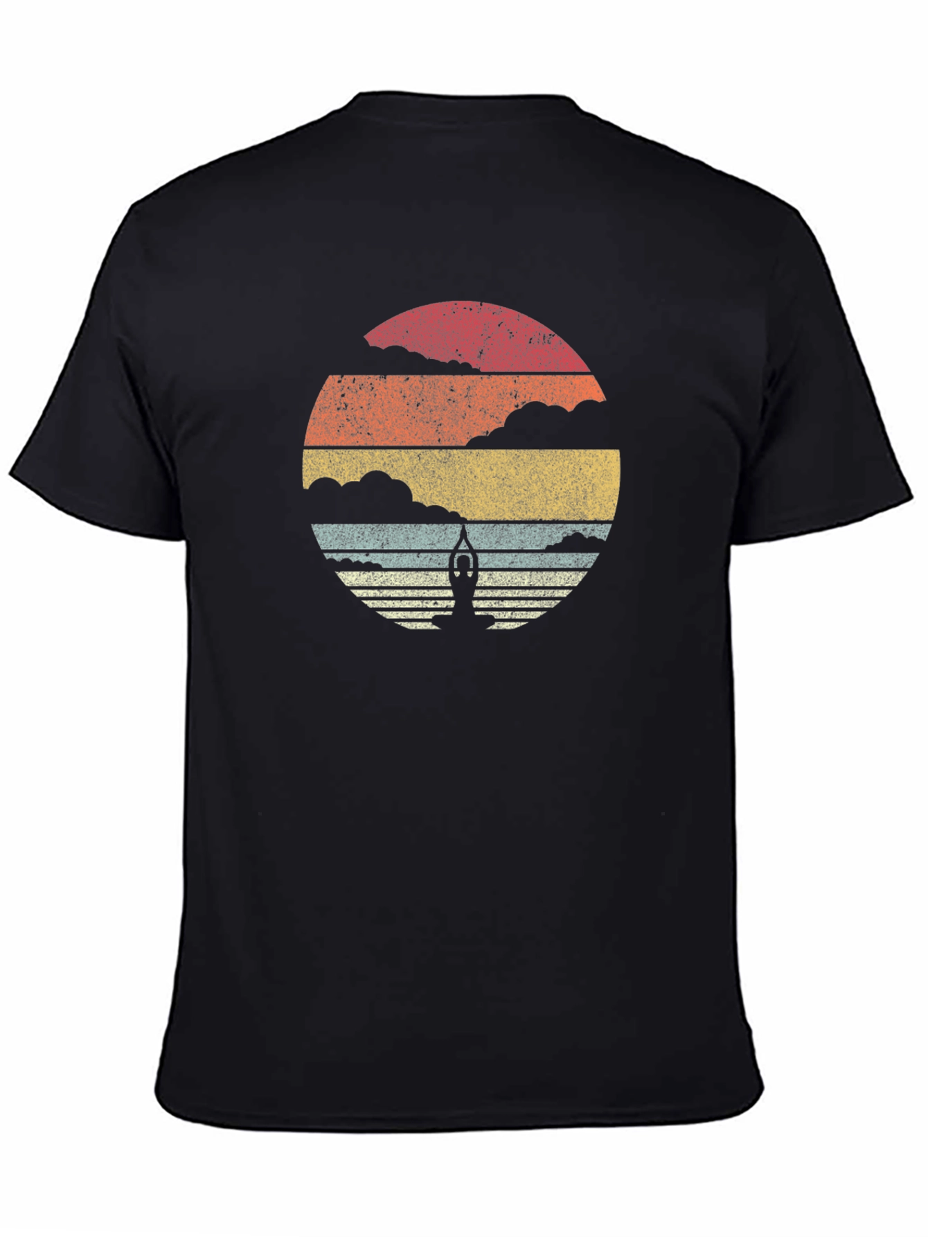 Retro Yoga Pose Sunset Graphic T-Shirt