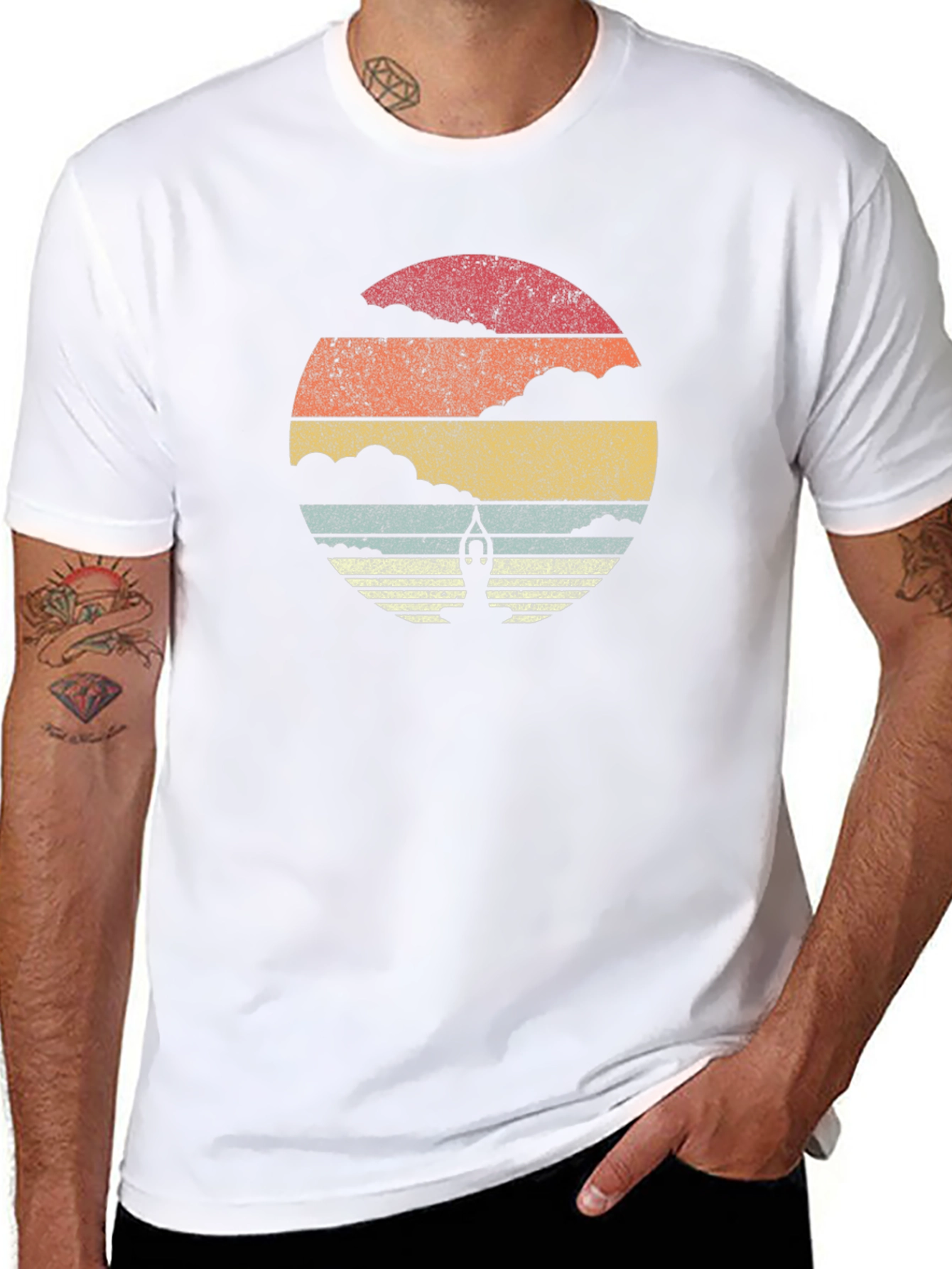 Retro Yoga Pose Sunset Graphic T-Shirt