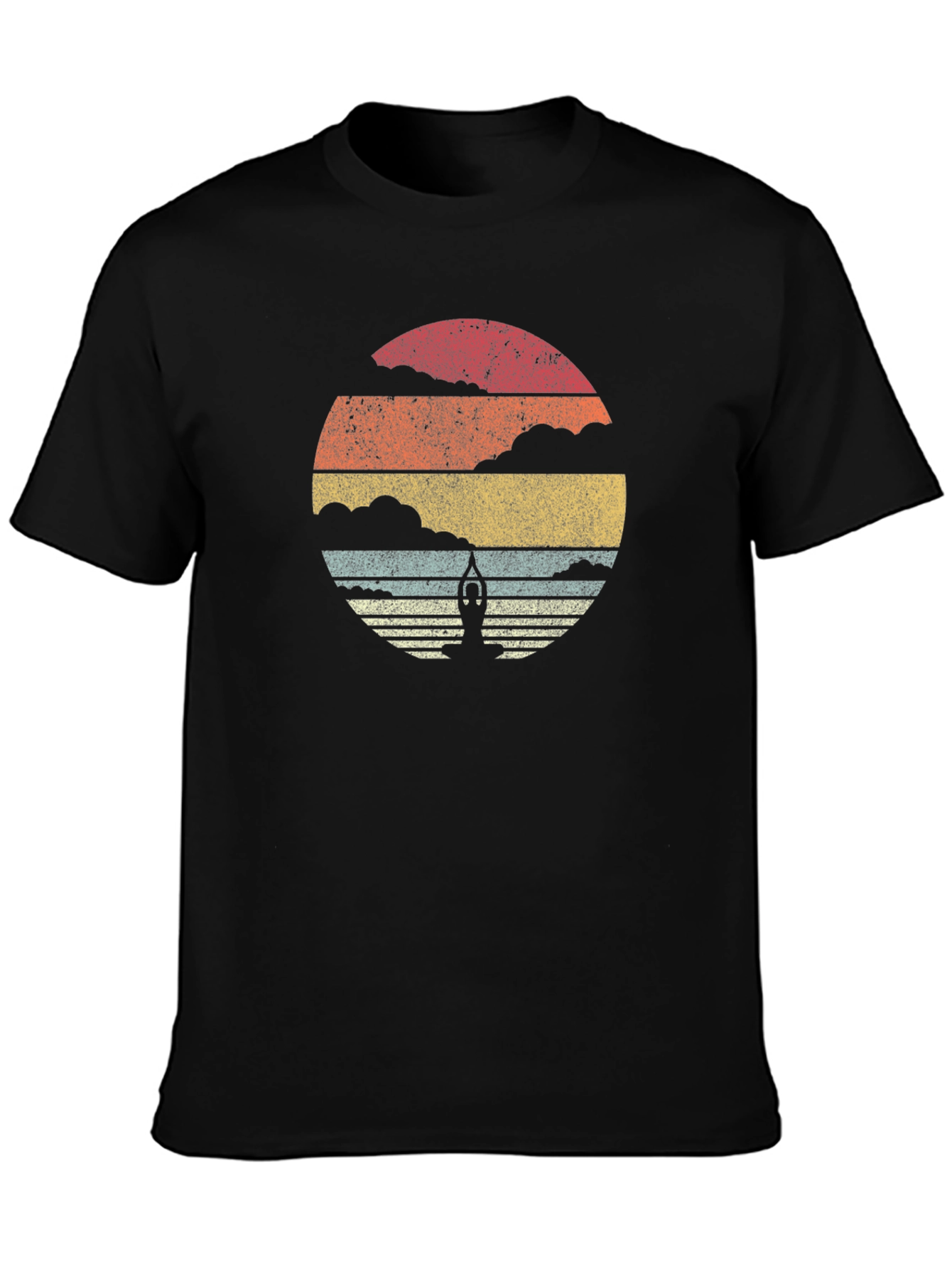 Retro Yoga Pose Sunset Graphic T-Shirt