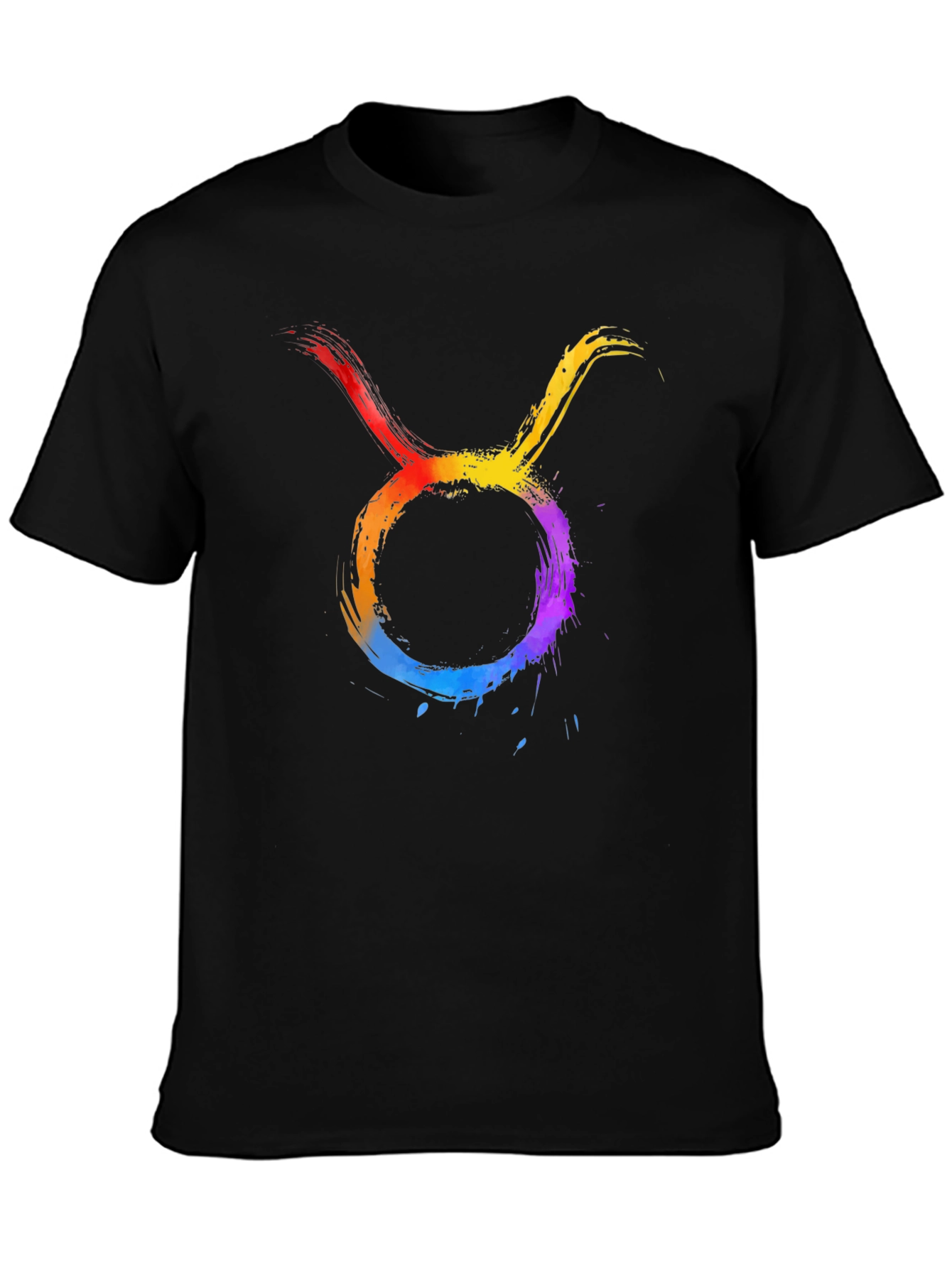 Rainbow Taurus Zodiac Graphic Tee - Black