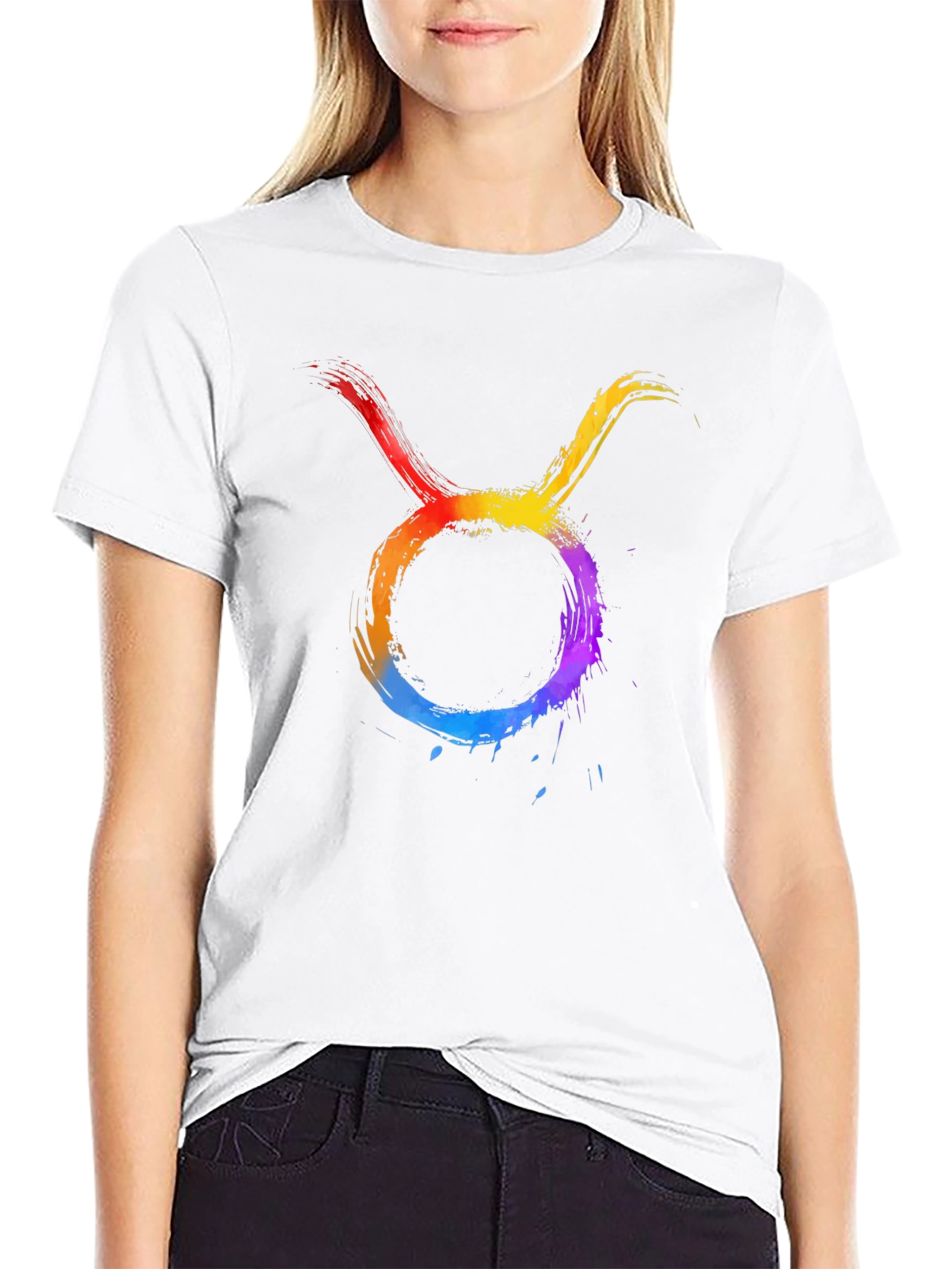 Rainbow Taurus Zodiac Graphic Tee - Black