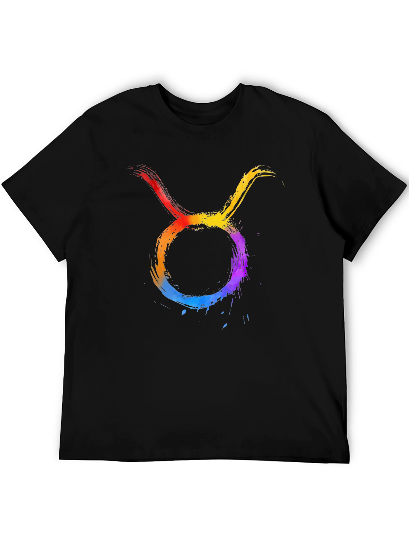 Rainbow Taurus Zodiac Graphic Tee - Black