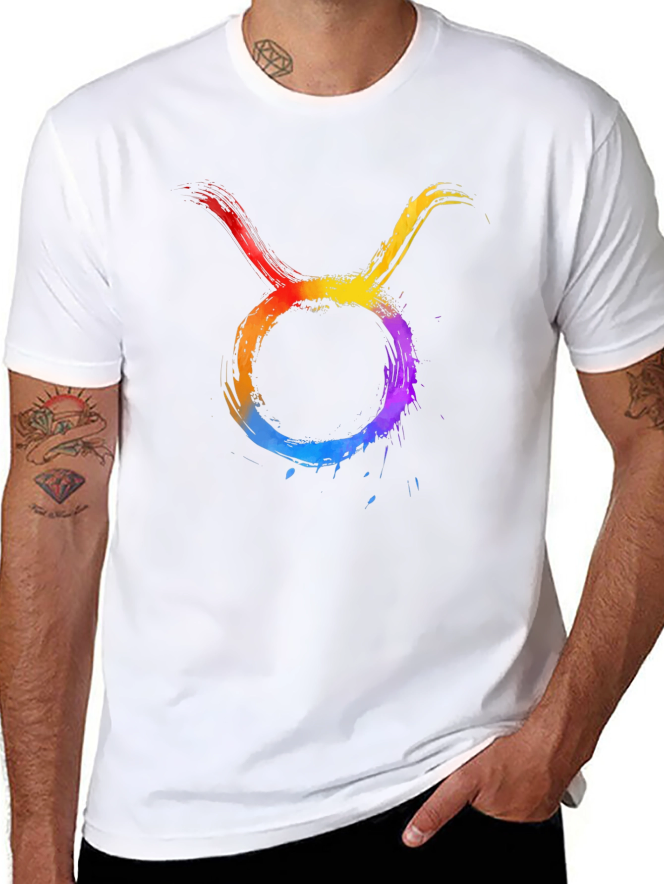 Rainbow Taurus Zodiac Graphic Tee - Black
