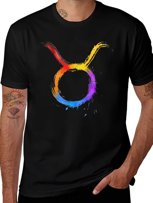 Rainbow Taurus Zodiac Graphic Tee - Black