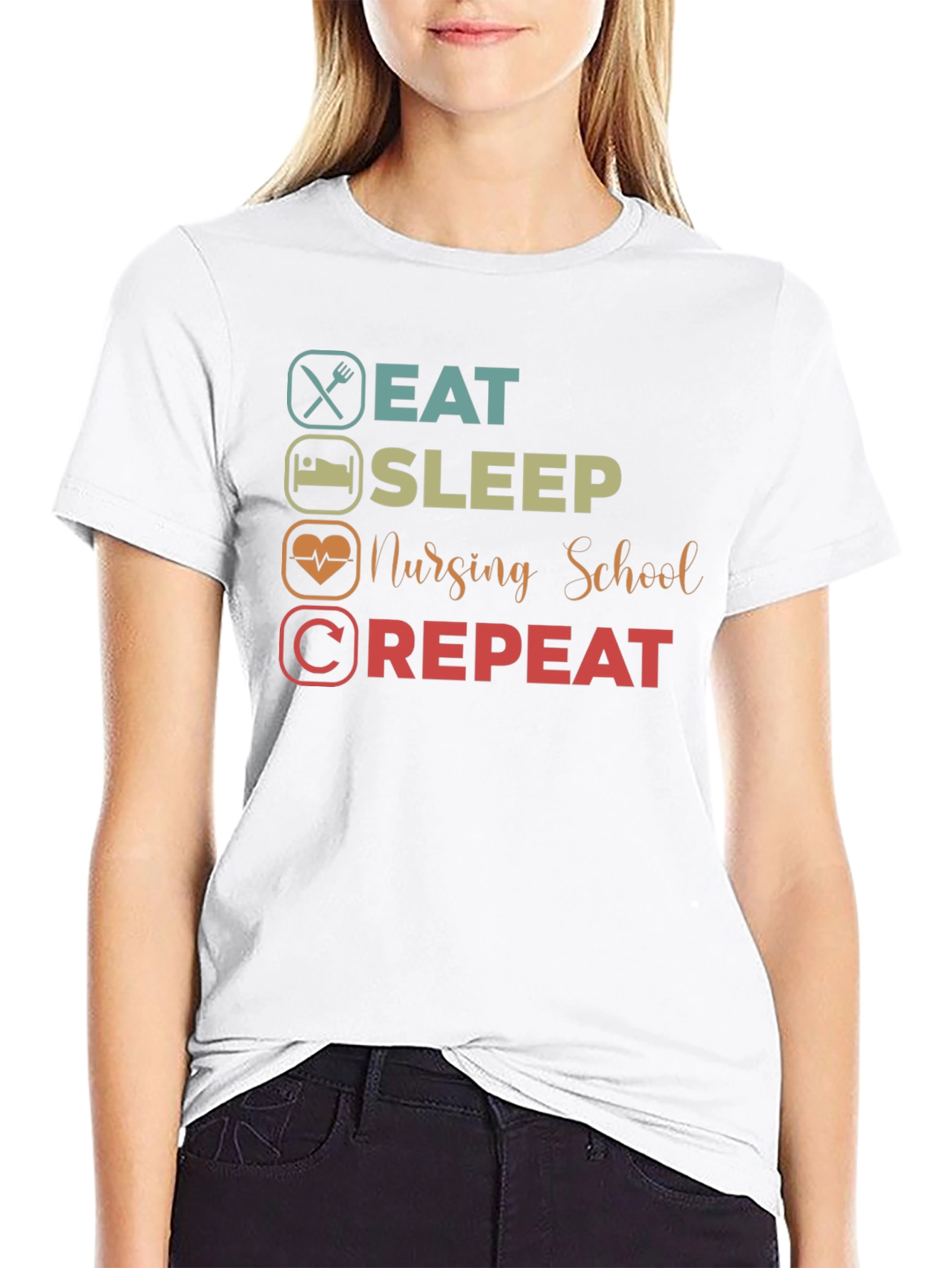 Eat Sleep Nursing School Repeat Graphic T-Shirt