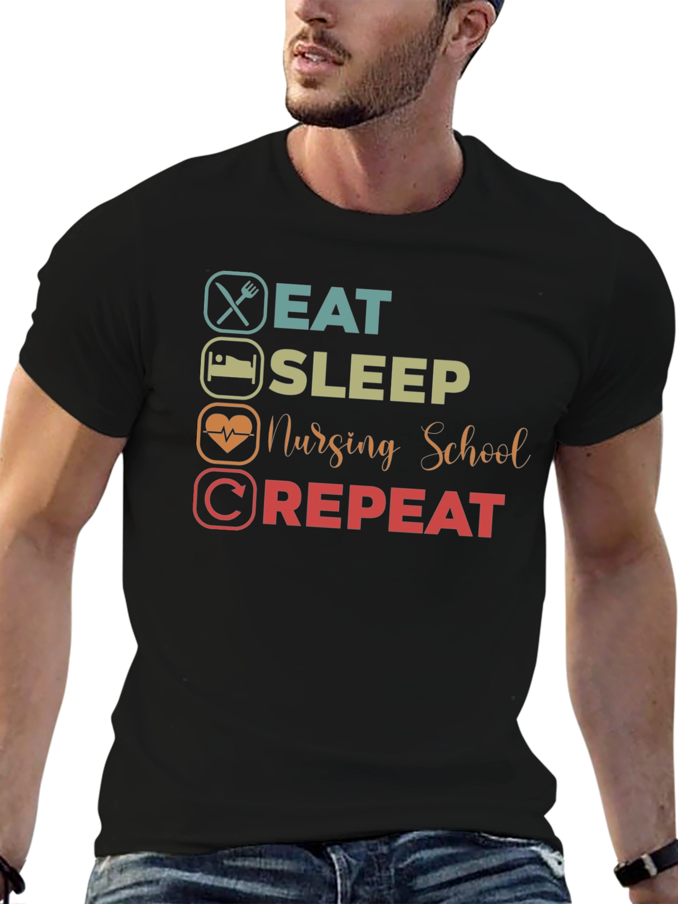 Eat Sleep Nursing School Repeat Graphic T-Shirt