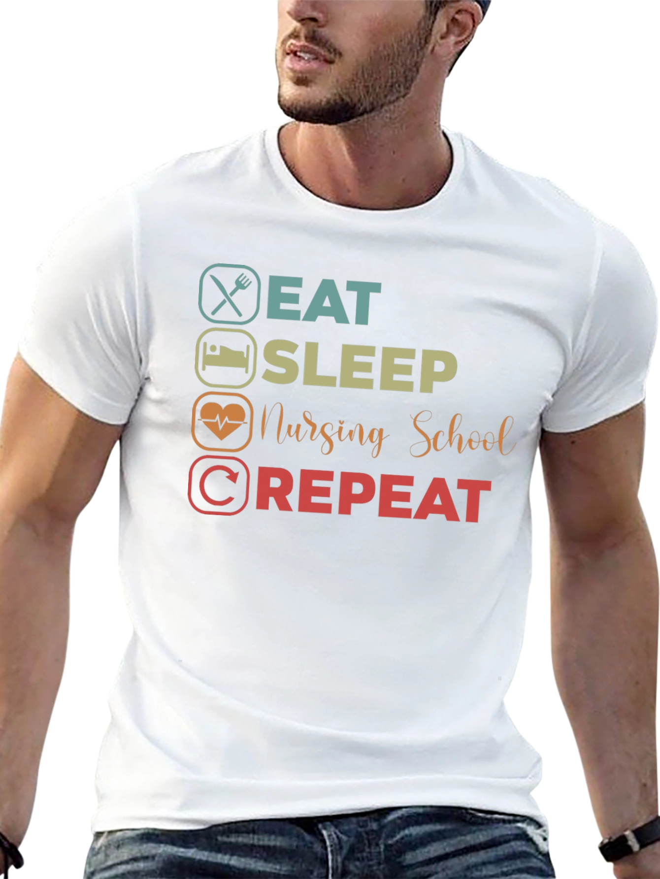 Eat Sleep Nursing School Repeat Graphic T-Shirt