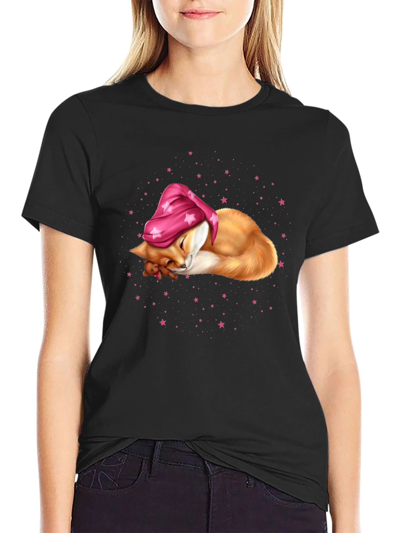 Sleeping Fox in Starry Night T-Shirt