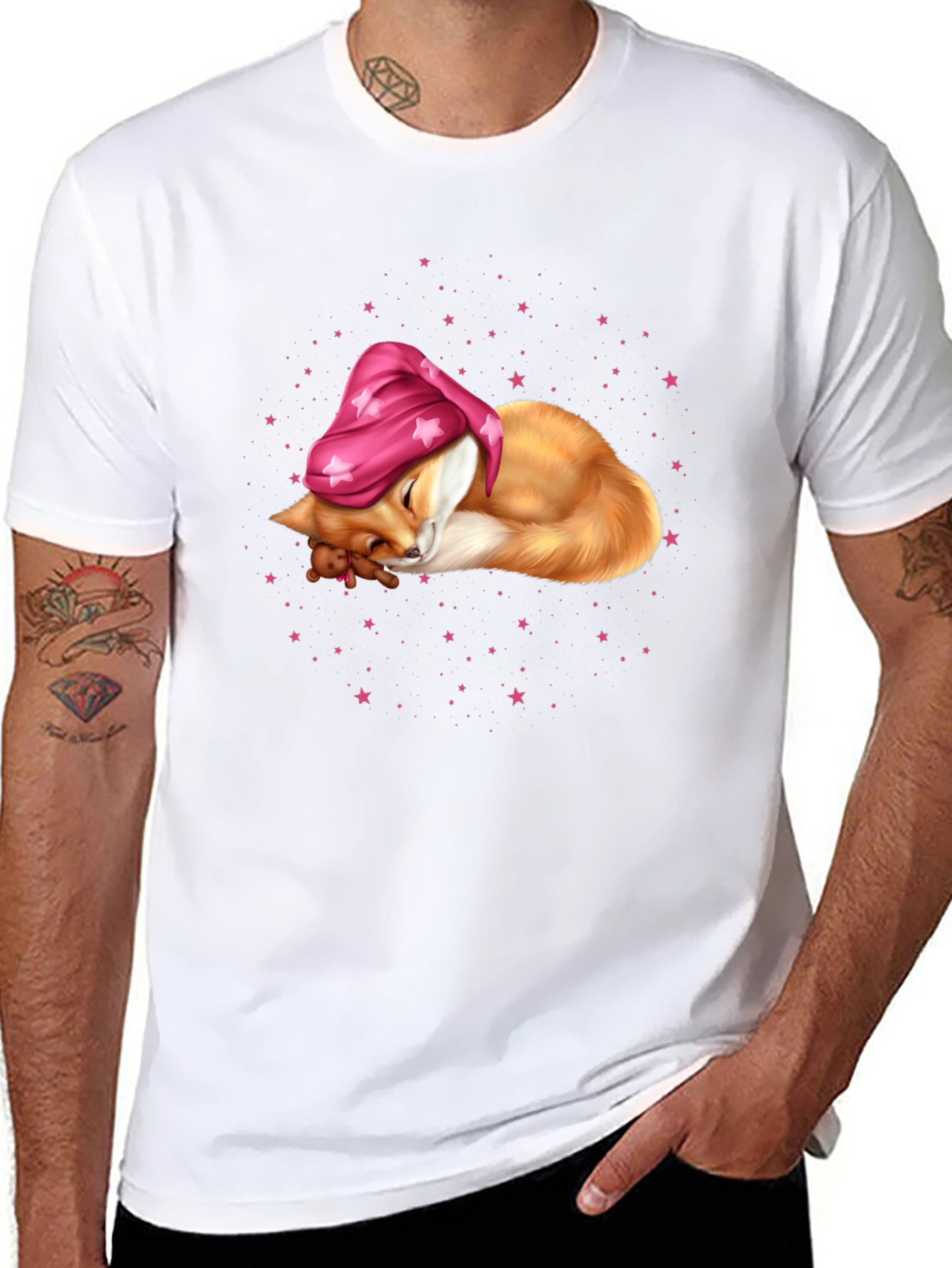 Sleeping Fox in Starry Night T-Shirt