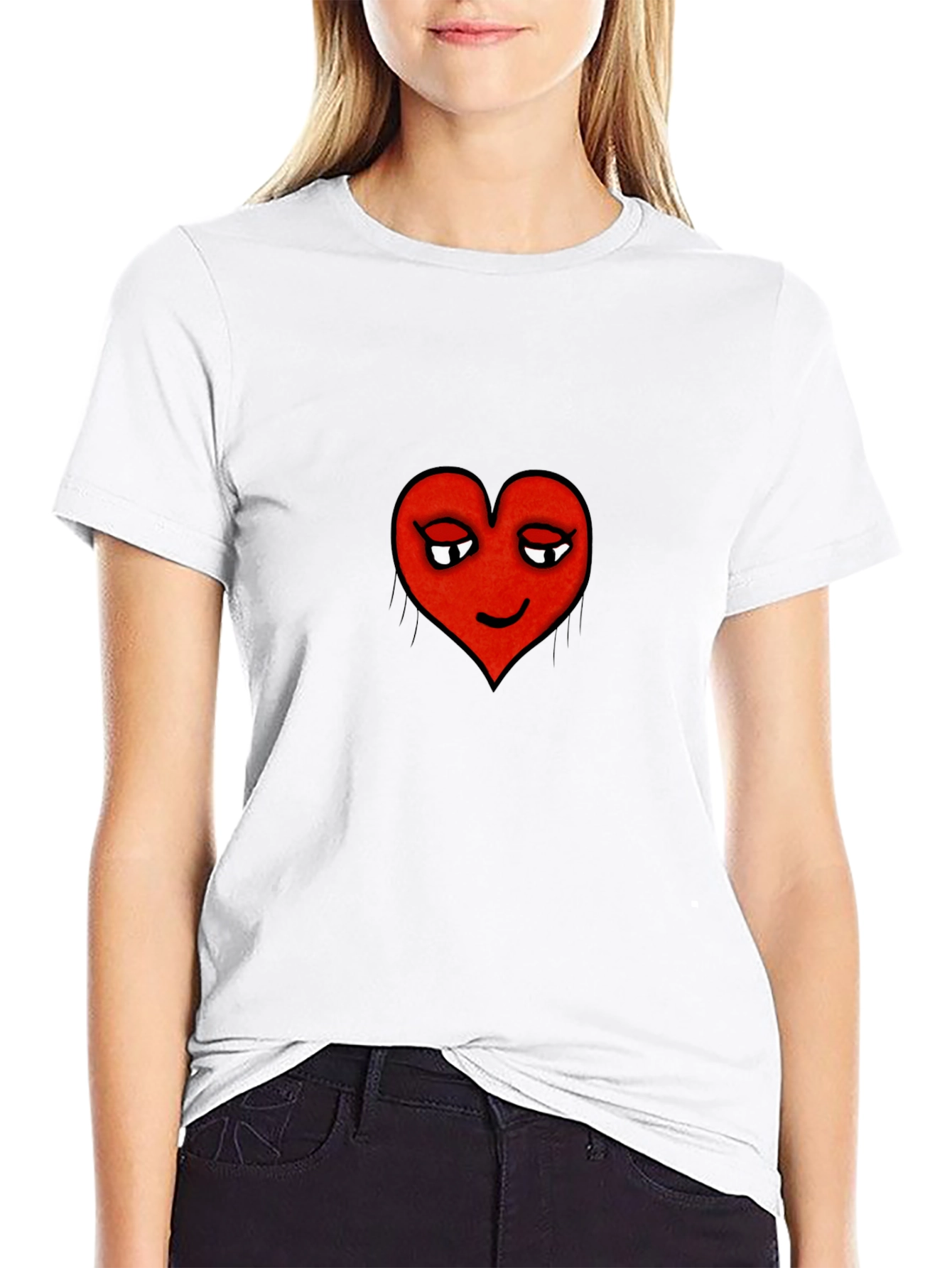 Playful Heart Graphic Tee - Black Cotton Comfort