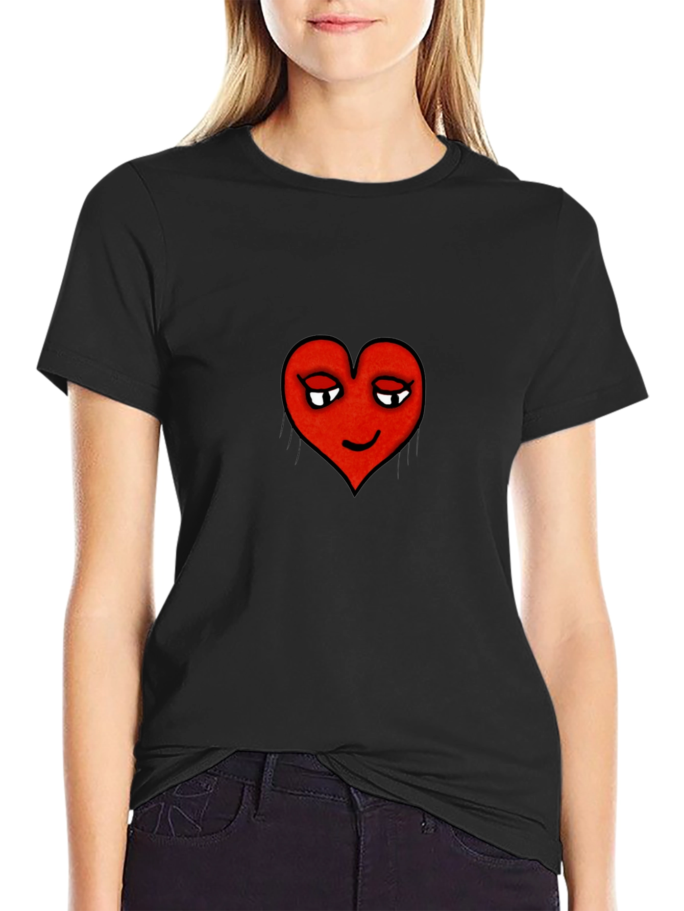 Playful Heart Graphic Tee - Black Cotton Comfort