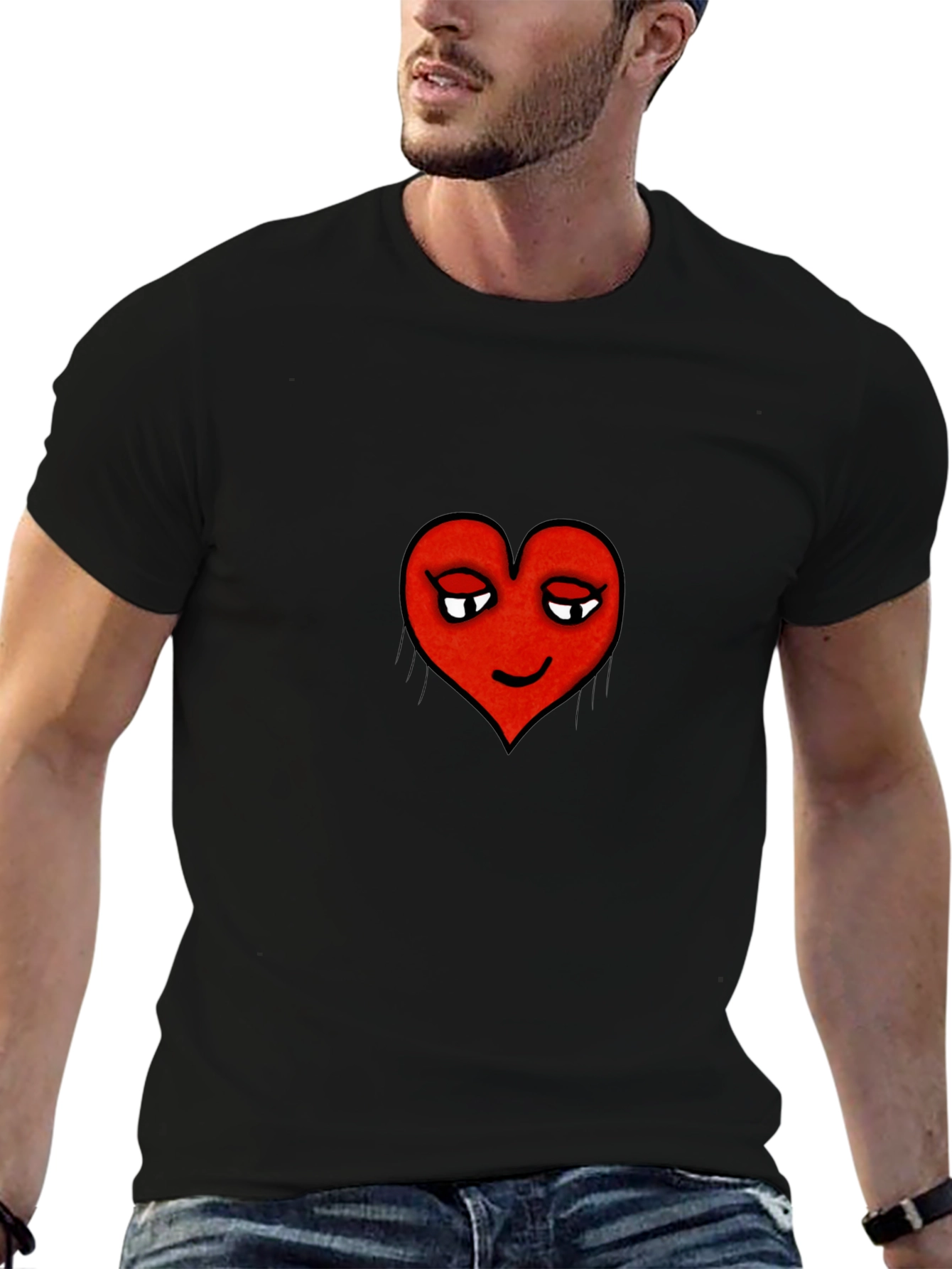 Playful Heart Graphic Tee - Black Cotton Comfort