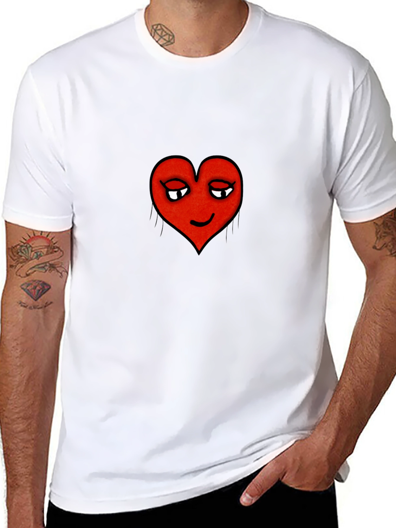 Playful Heart Graphic Tee - Black Cotton Comfort