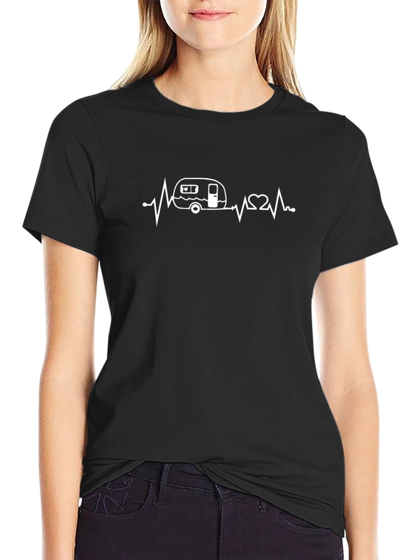 Camper Heartbeat Graphic Tee - Black
