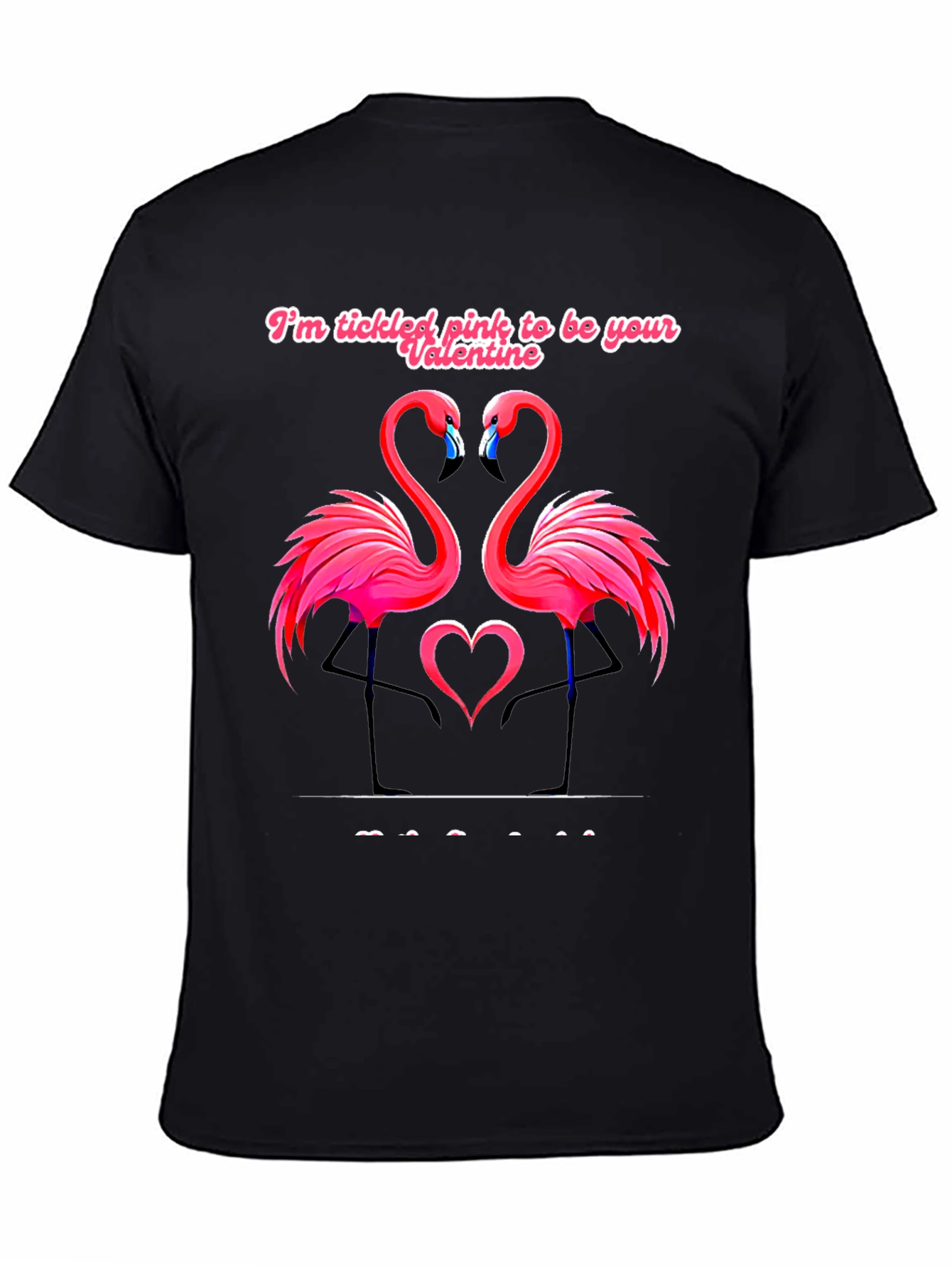 Tickled Pink Flamingo Valentines Black T-Shirt
