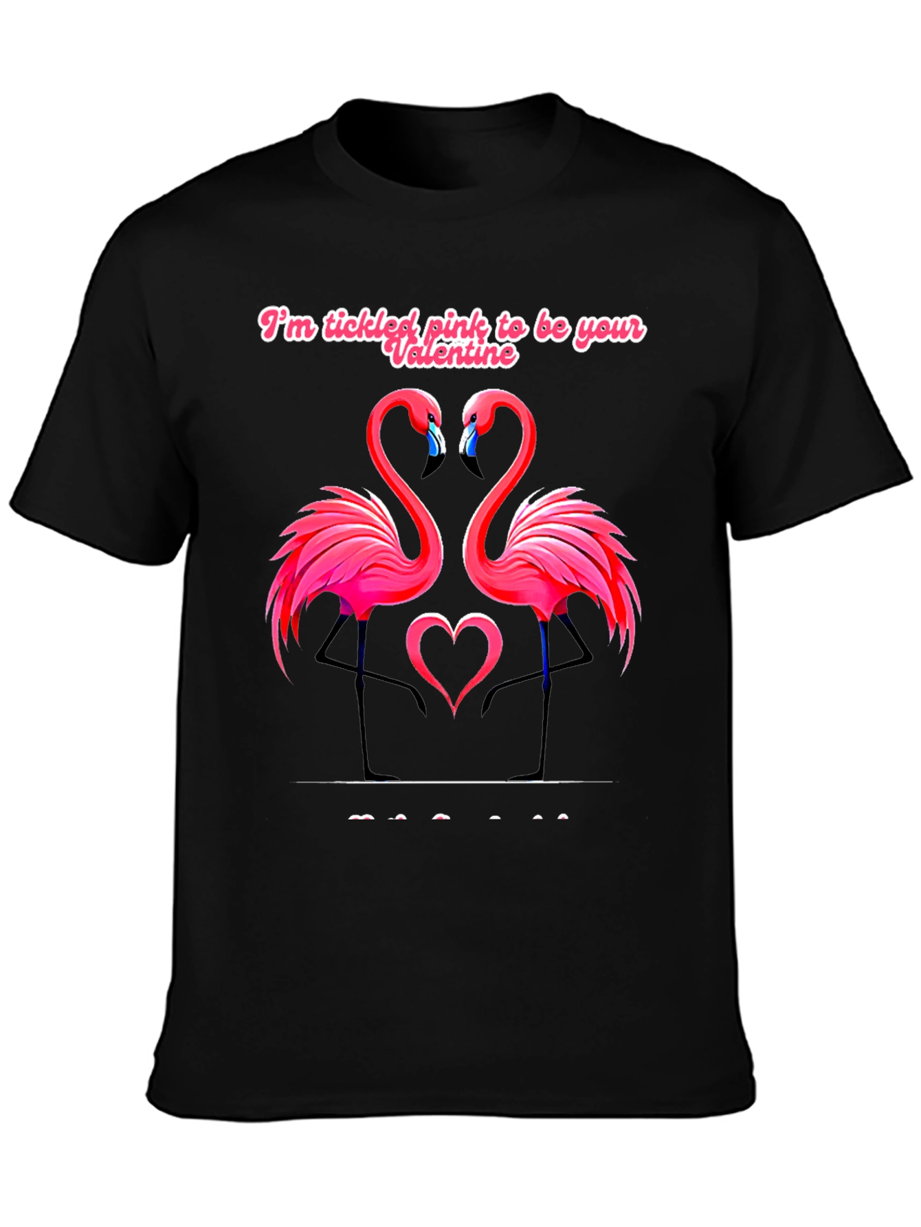 Tickled Pink Flamingo Valentines Black T-Shirt
