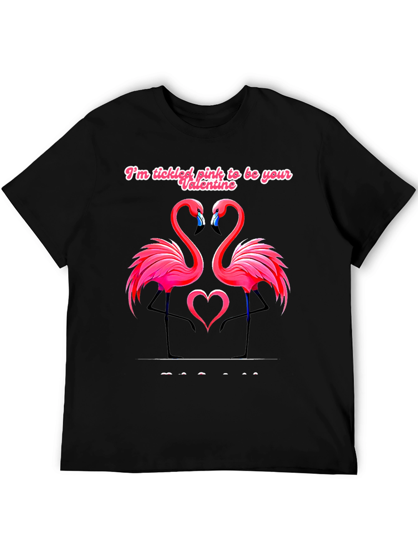 Tickled Pink Flamingo Valentines Black T-Shirt