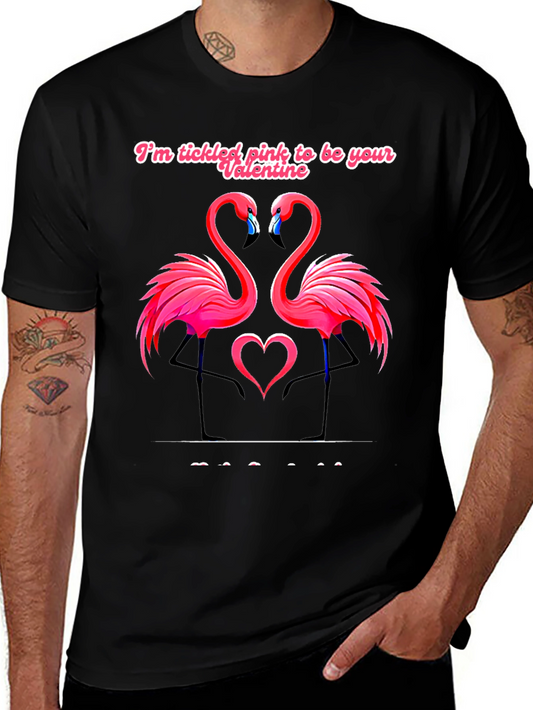 Tickled Pink Flamingo Valentines Black T-Shirt