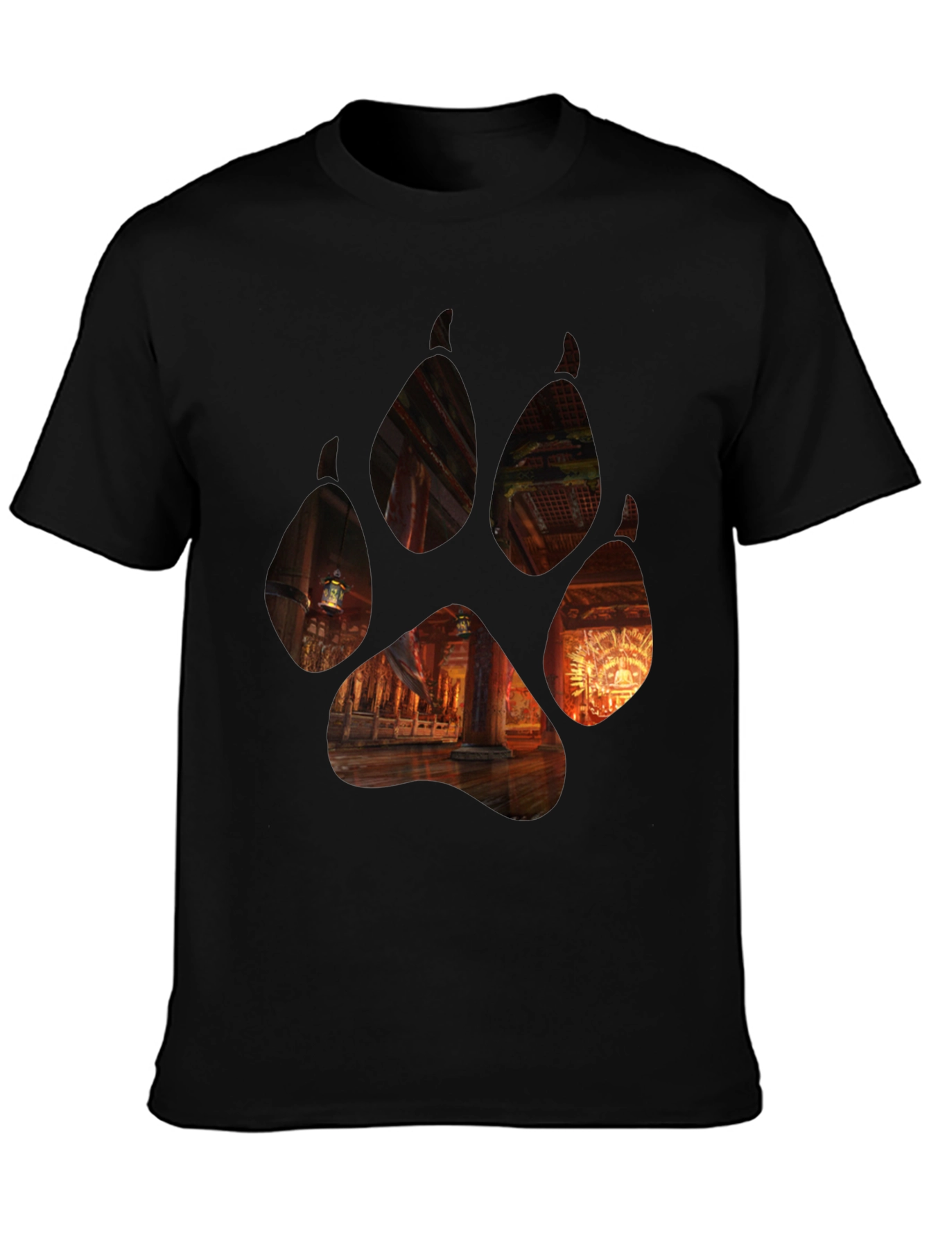 Wolf Paw Print Graphic Black T-Shirt