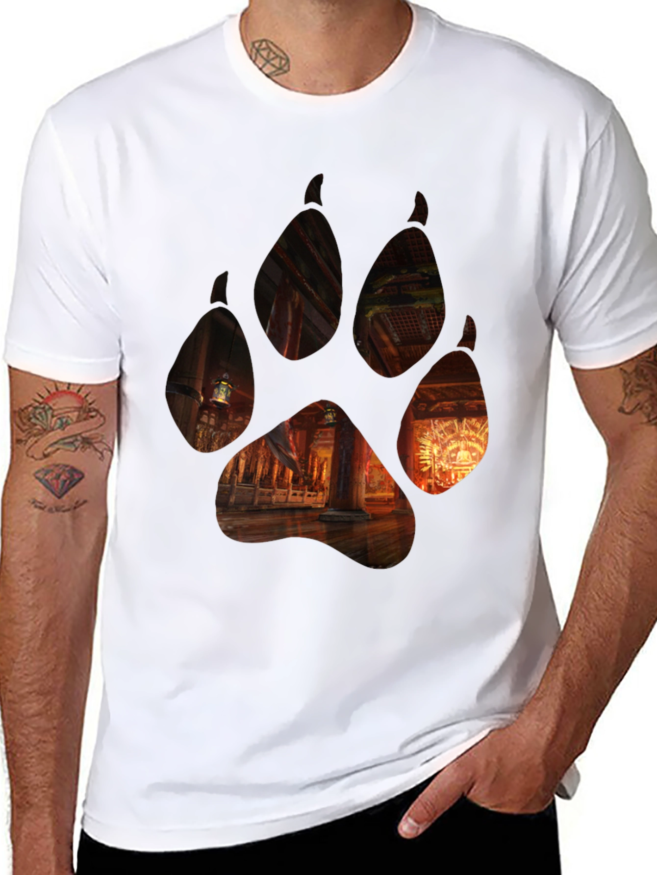 Wolf Paw Print Graphic Black T-Shirt
