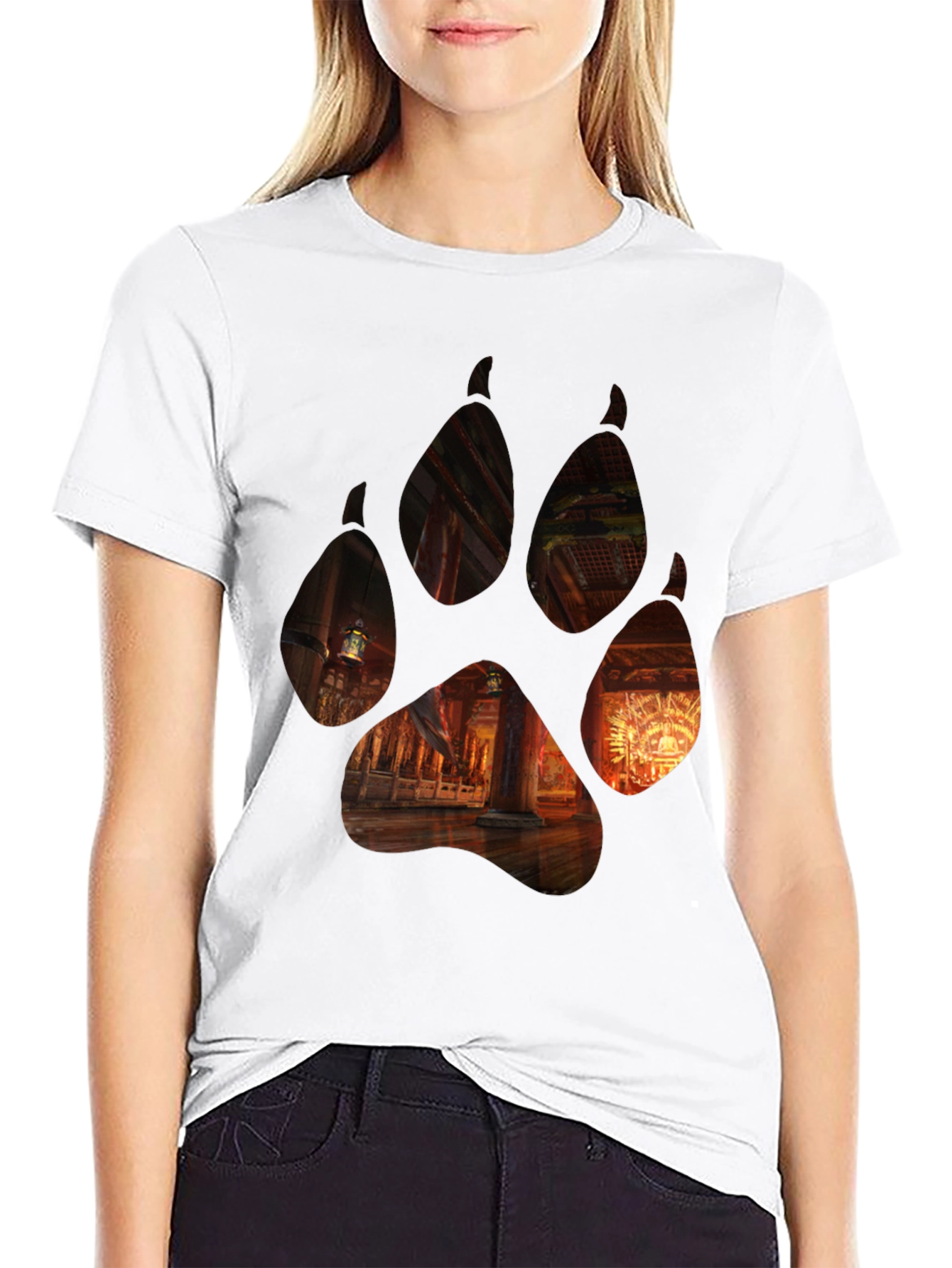 Wolf Paw Print Graphic Black T-Shirt