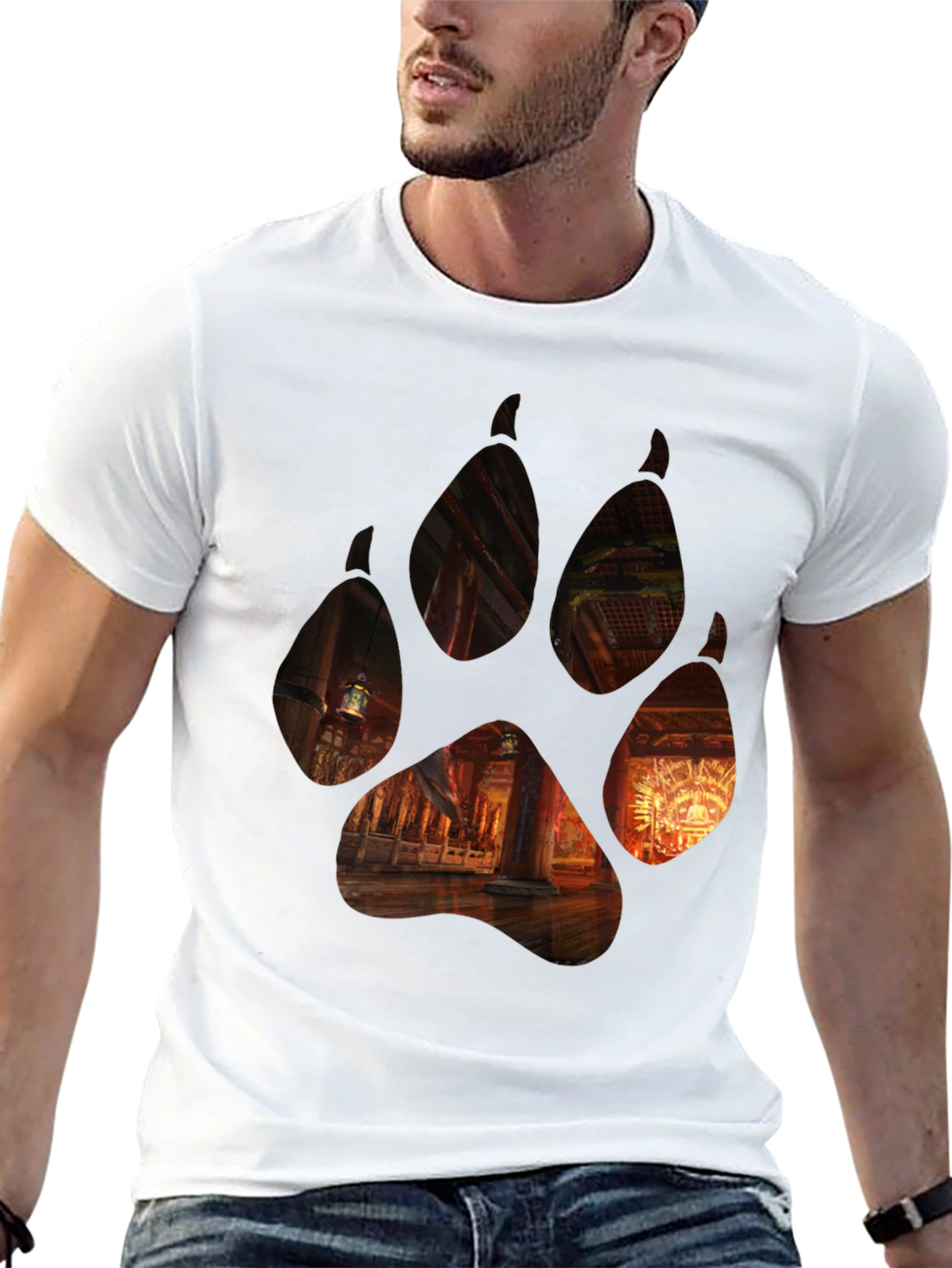 Wolf Paw Print Graphic Black T-Shirt