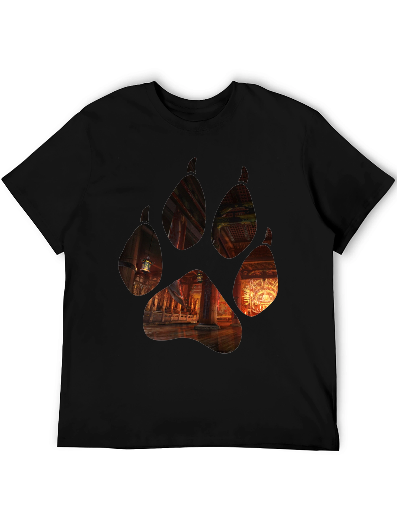 Wolf Paw Print Graphic Black T-Shirt