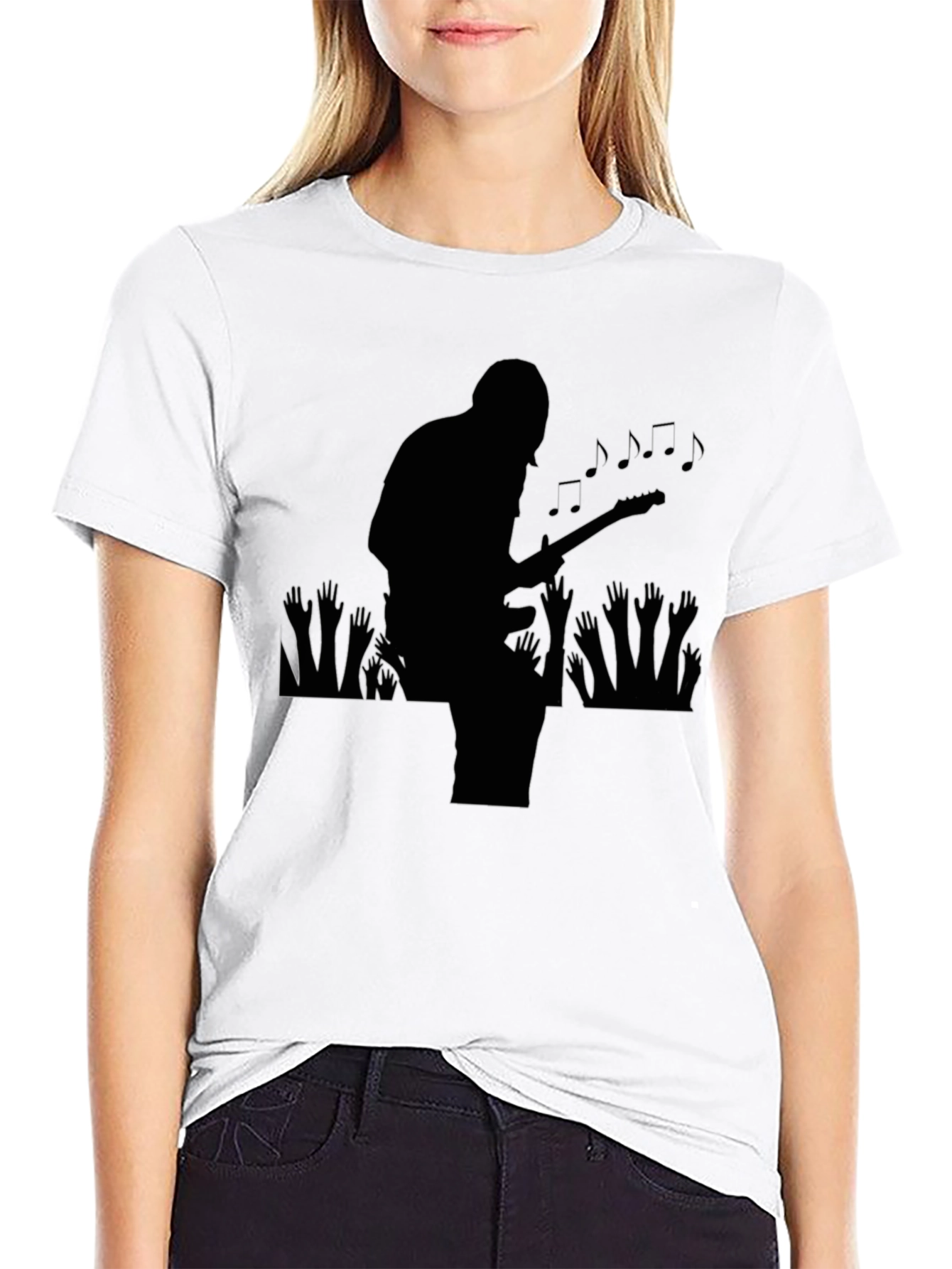 Guitar Player Silhouette Graphic T-Shirt - Black