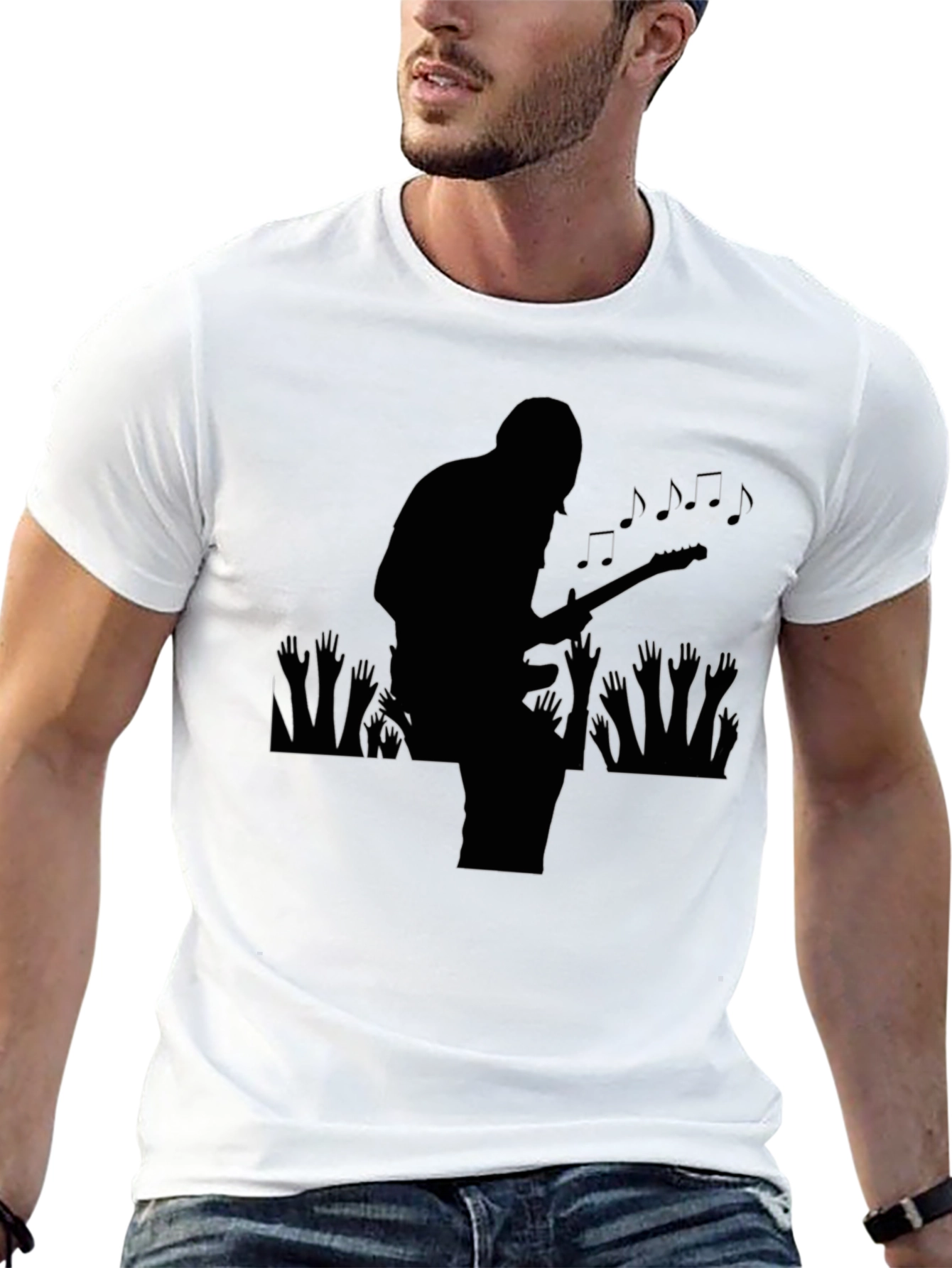 Guitar Player Silhouette Graphic T-Shirt - Black
