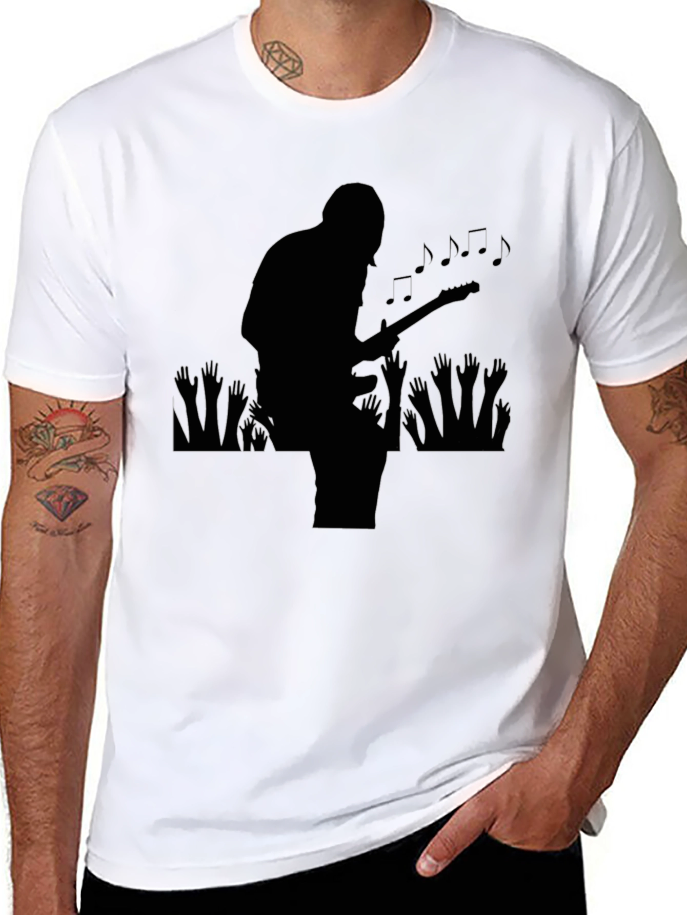 Guitar Player Silhouette Graphic T-Shirt - Black