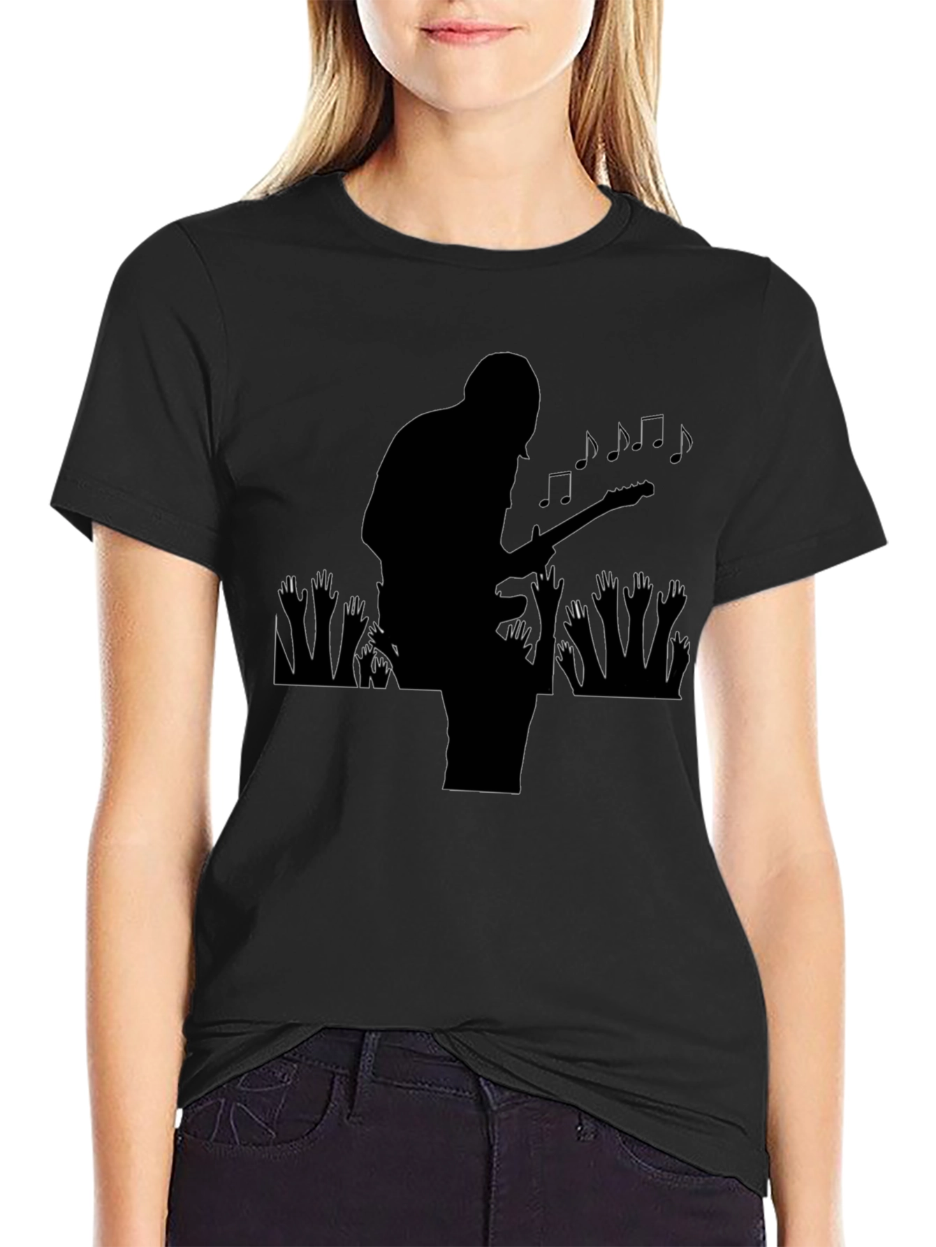 Guitar Player Silhouette Graphic T-Shirt - Black