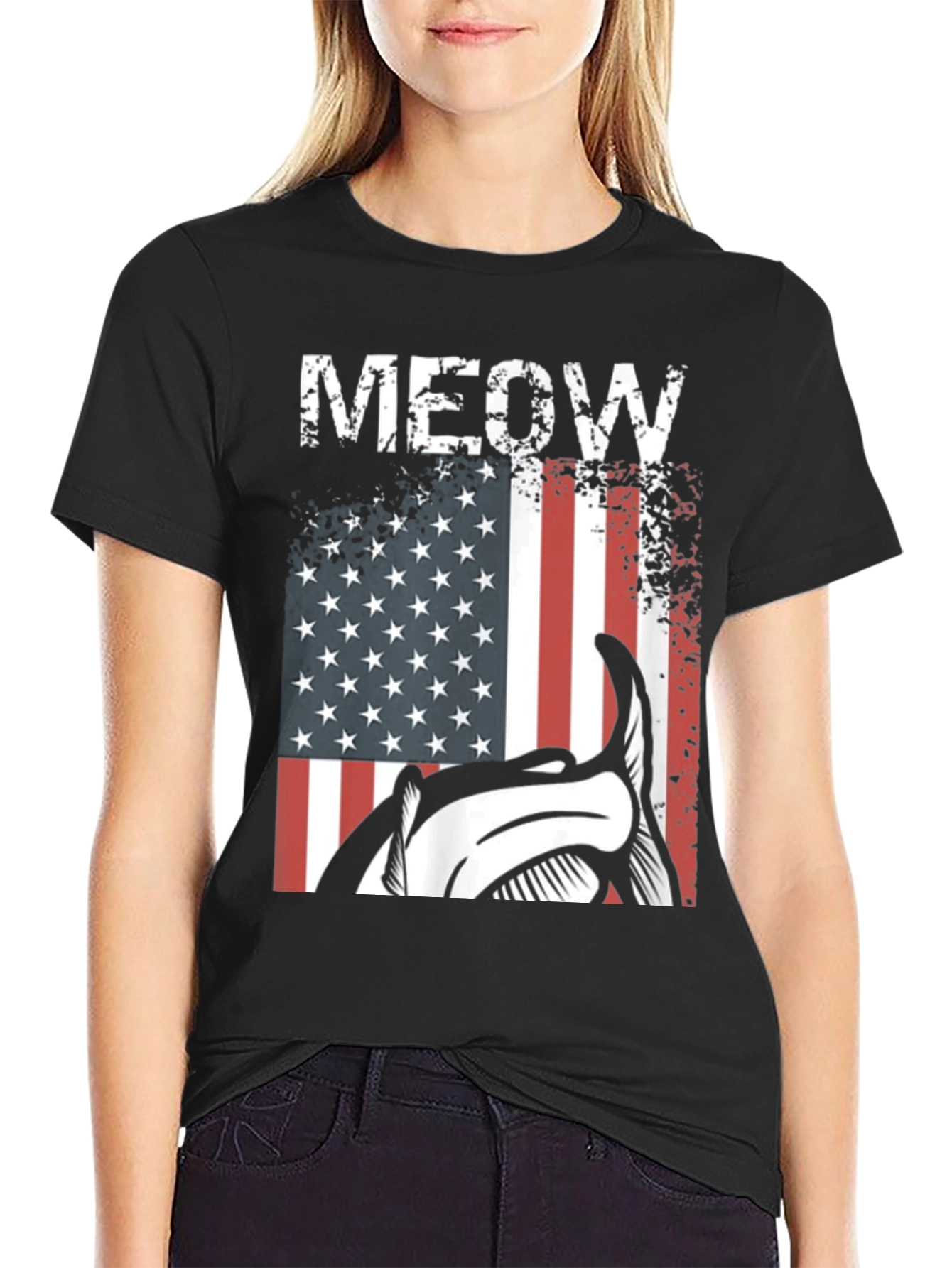 Meow American Flag Cat T-Shirt