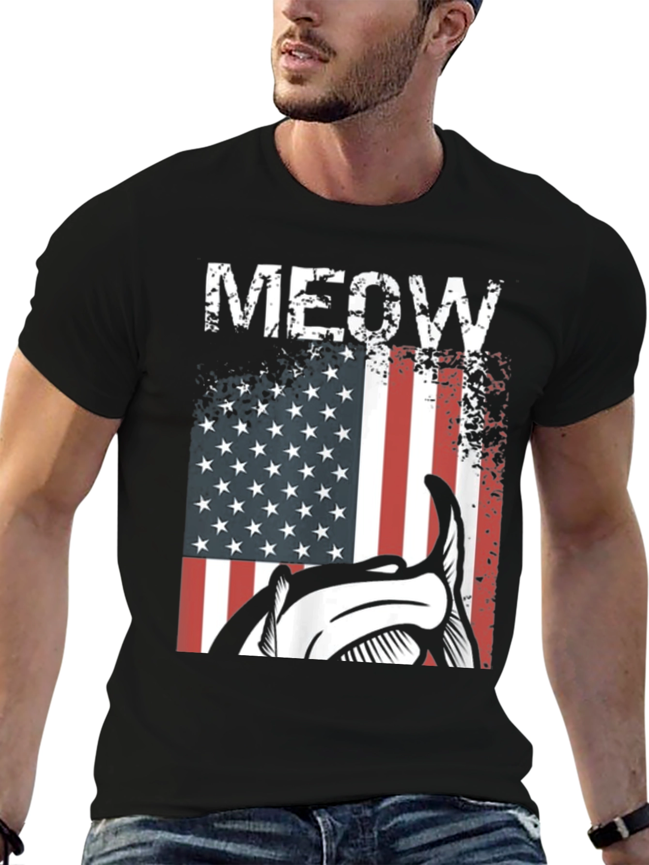 Meow American Flag Cat T-Shirt