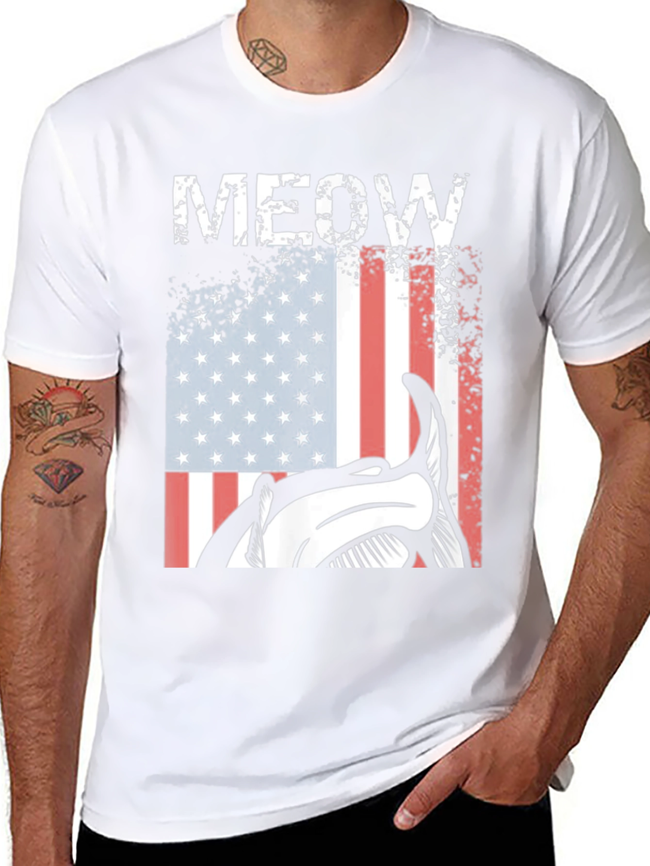 Meow American Flag Cat T-Shirt