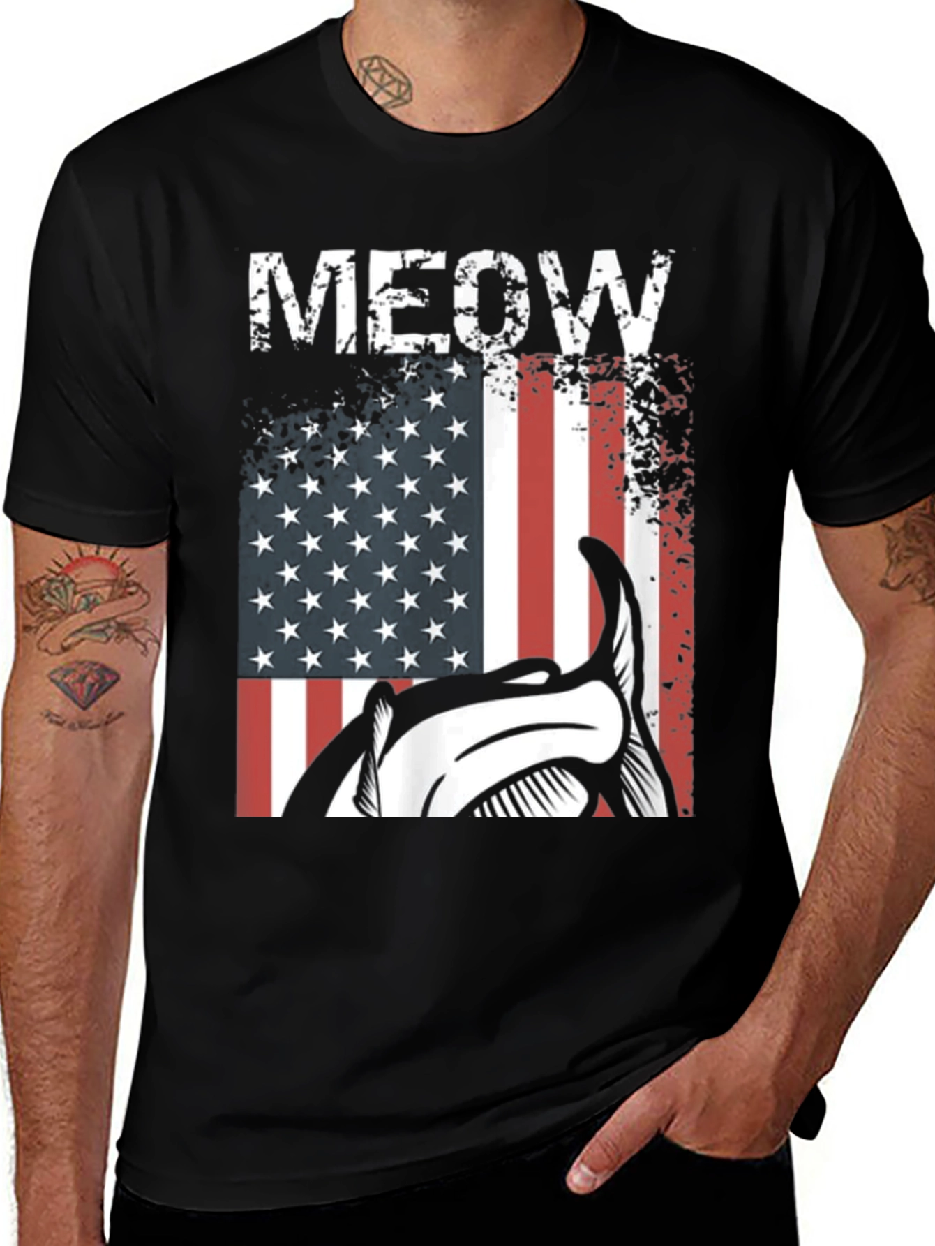 Meow American Flag Cat T-Shirt