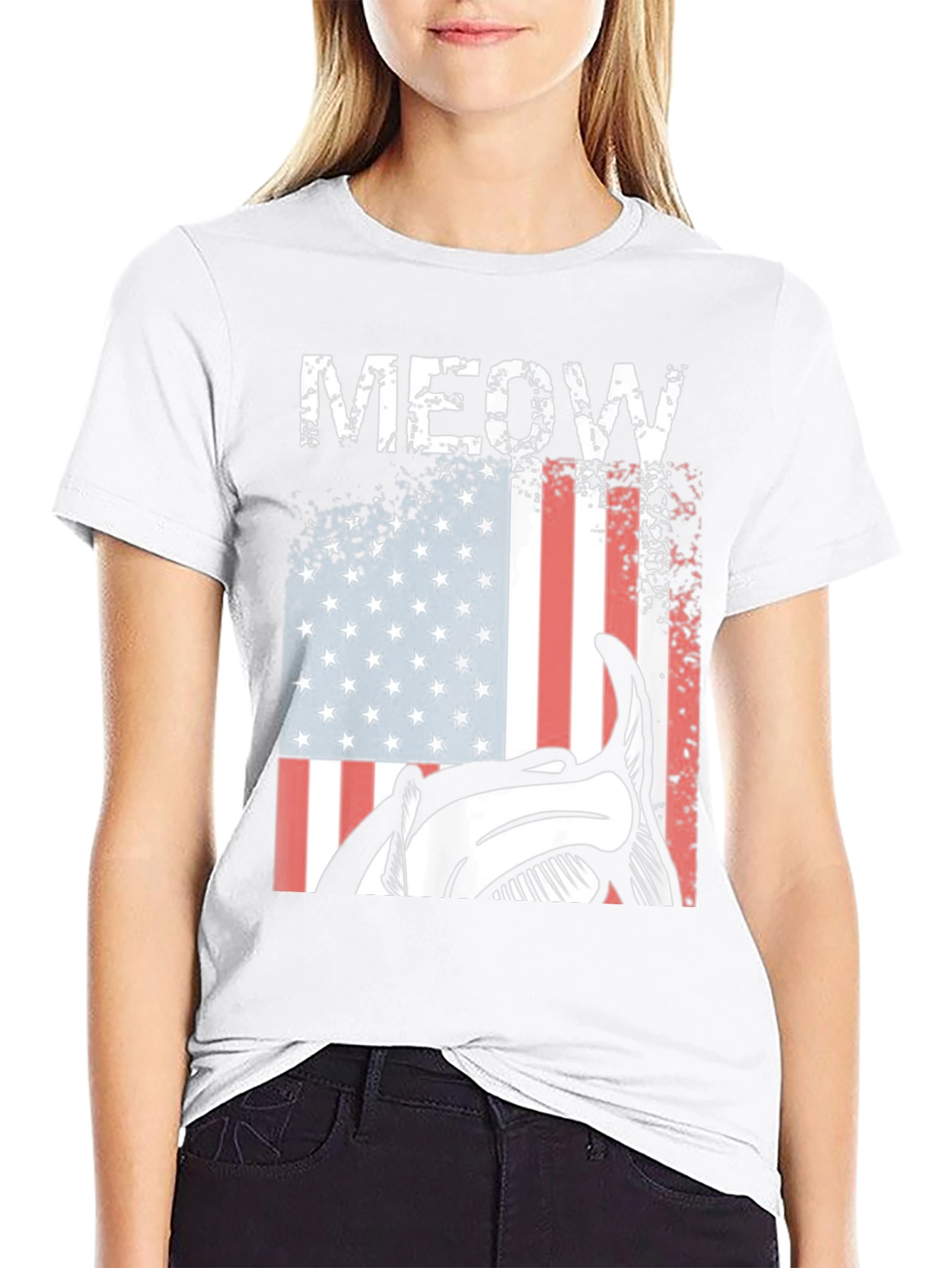Meow American Flag Cat T-Shirt
