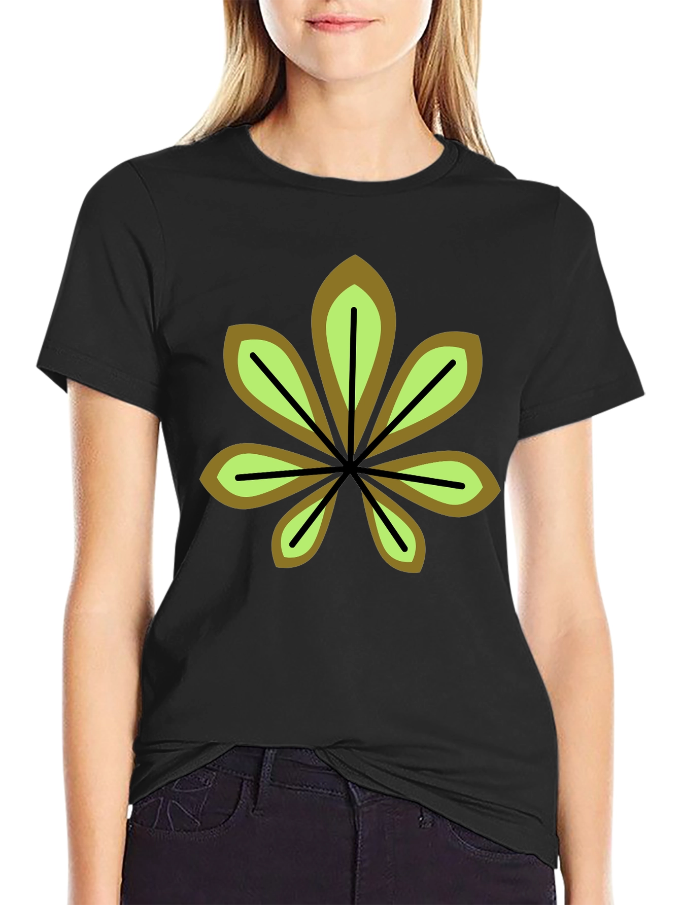 Leaf Design Black T-Shirt - Casual Wear