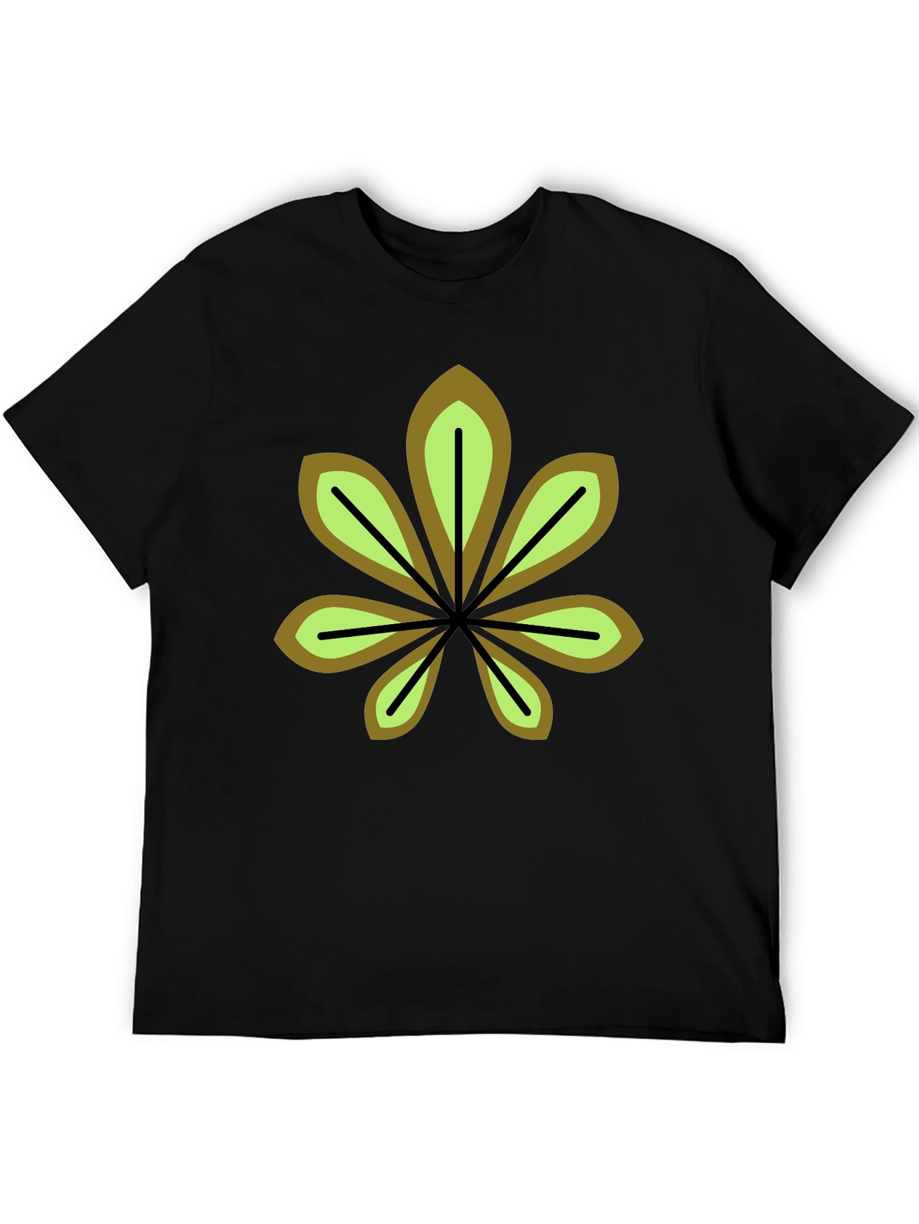 Leaf Design Black T-Shirt - Casual Wear