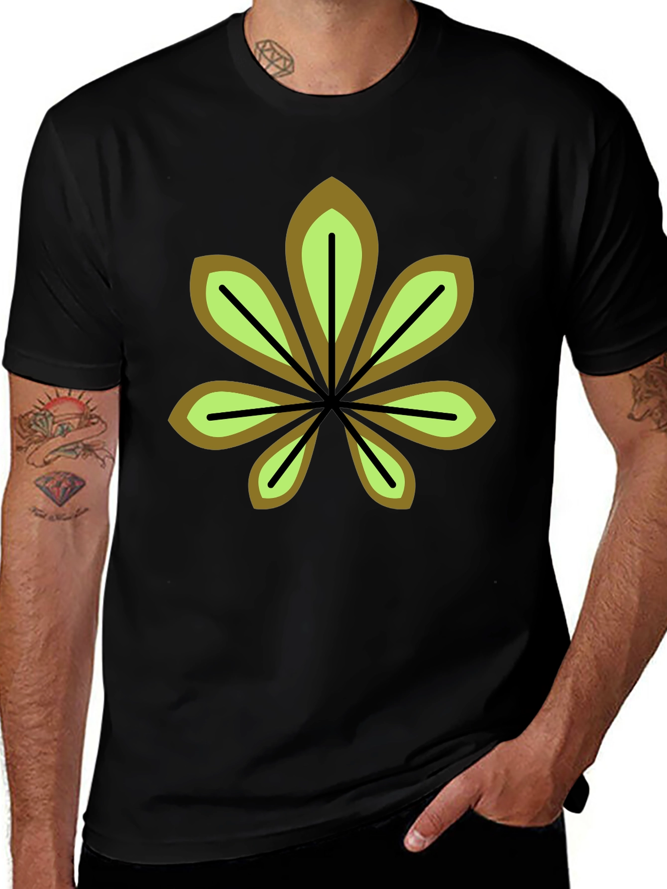Leaf Design Black T-Shirt - Casual Wear