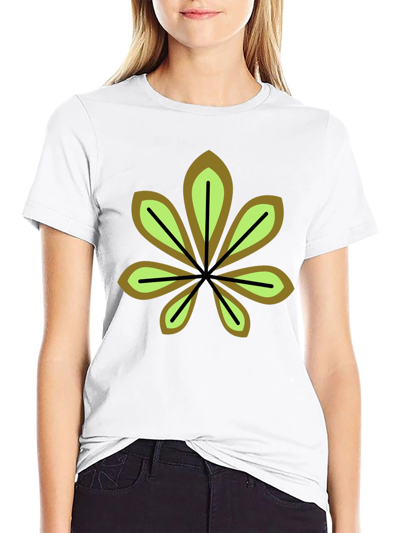 Leaf Design Black T-Shirt - Casual Wear