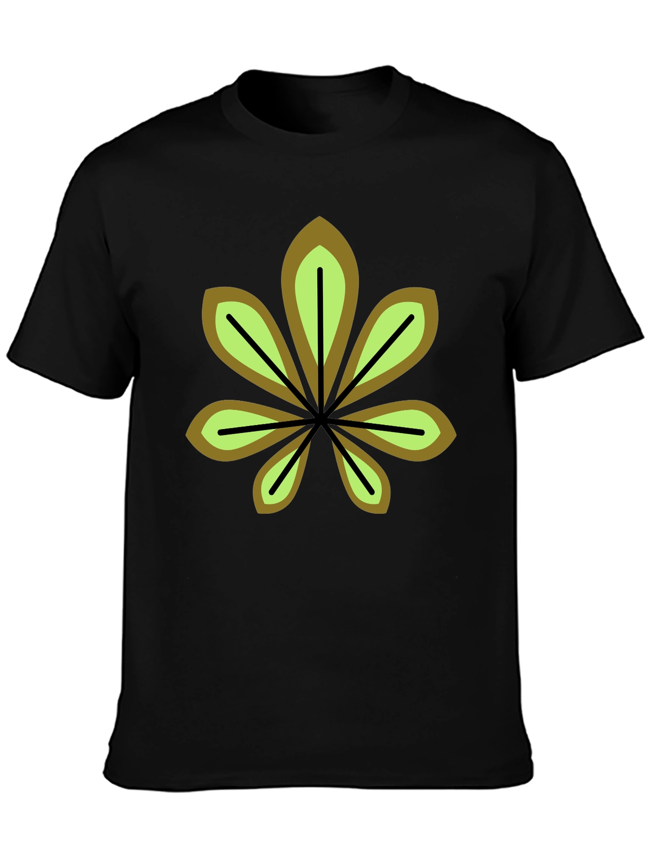 Leaf Design Black T-Shirt - Casual Wear
