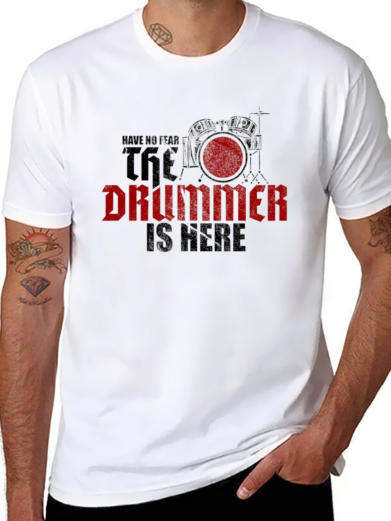 The Drummer is Here Black Graphic T-Shirt