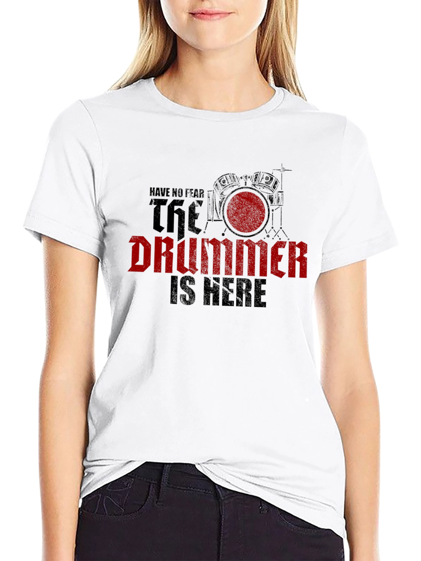 The Drummer is Here Black Graphic T-Shirt