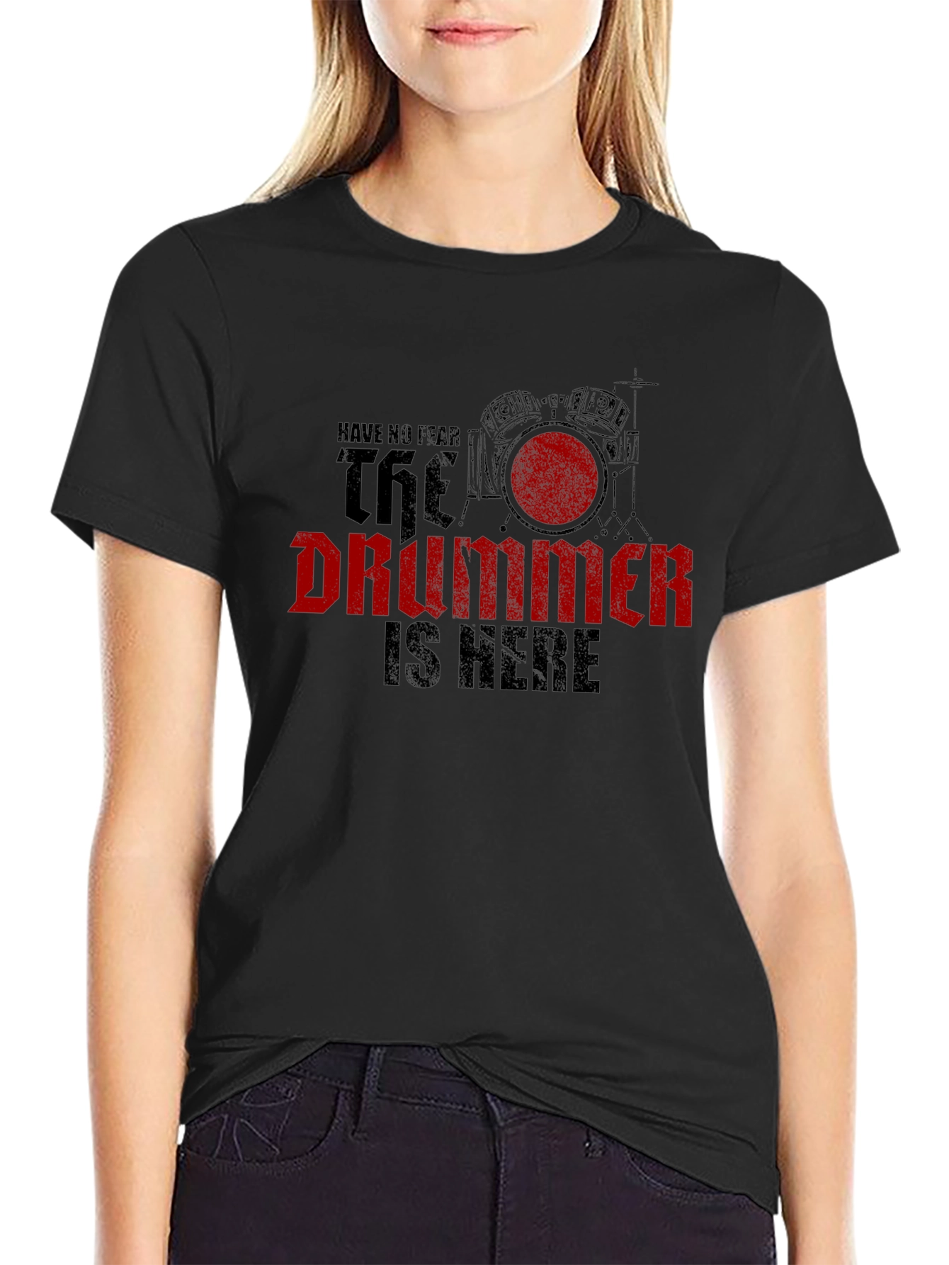The Drummer is Here Black Graphic T-Shirt