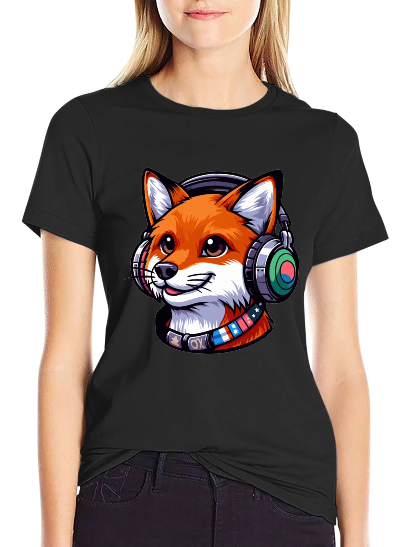Cool Fox Headphone Tee - Stylish Graphic Print