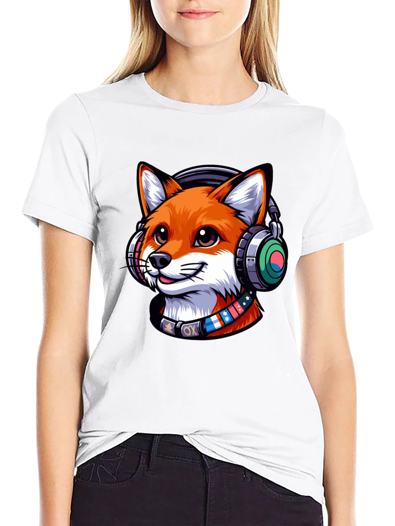 Cool Fox Headphone Tee - Stylish Graphic Print