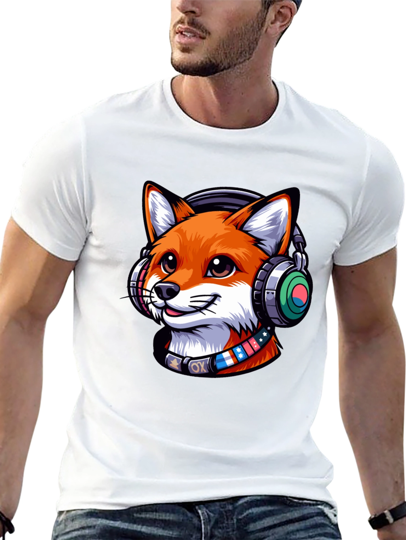 Cool Fox Headphone Tee - Stylish Graphic Print