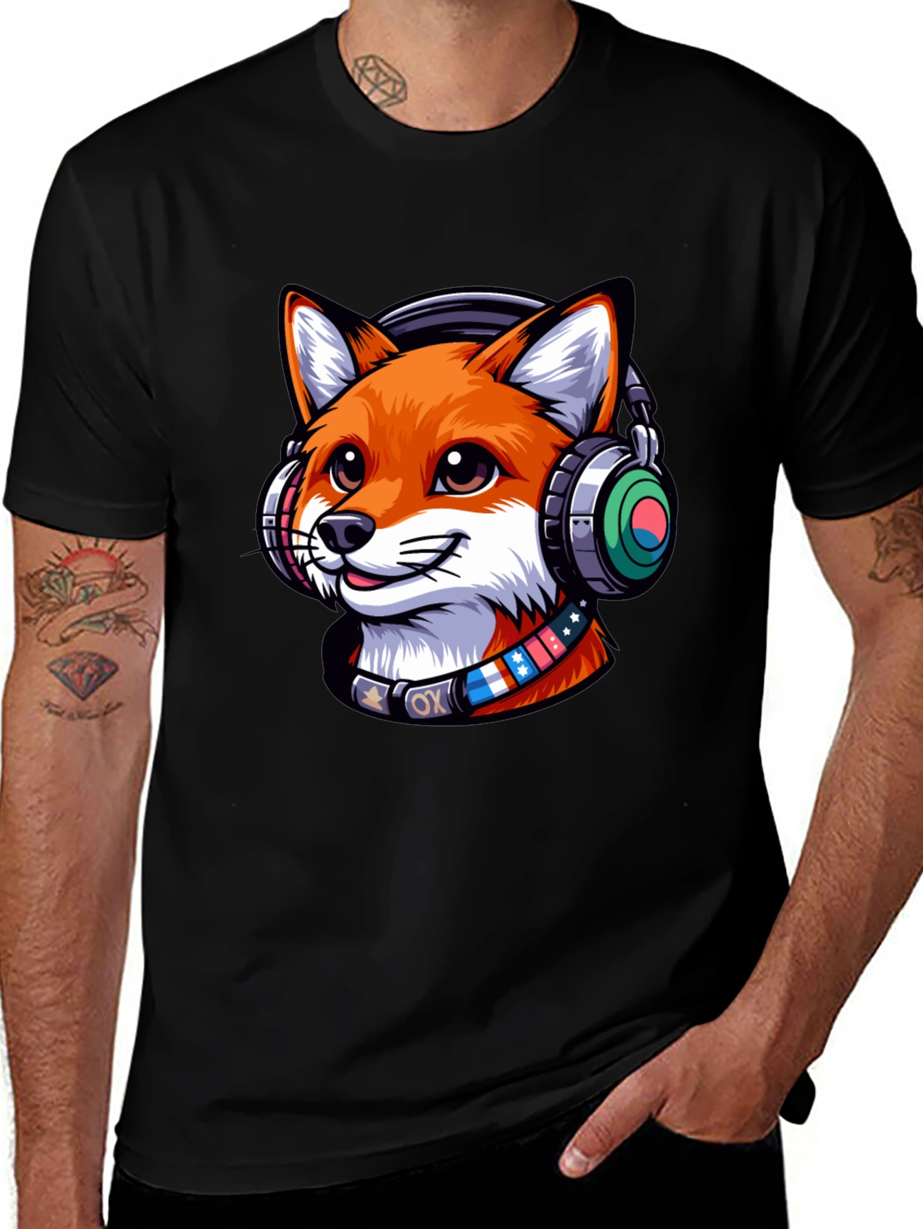 Cool Fox Headphone Tee - Stylish Graphic Print