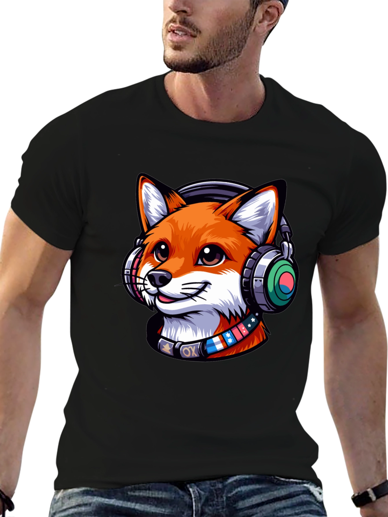 Cool Fox Headphone Tee - Stylish Graphic Print